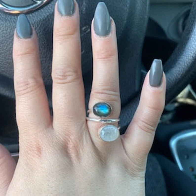Moonstone and Labrador925 Sterling Silver Band &Statement Handmade Ring All Size