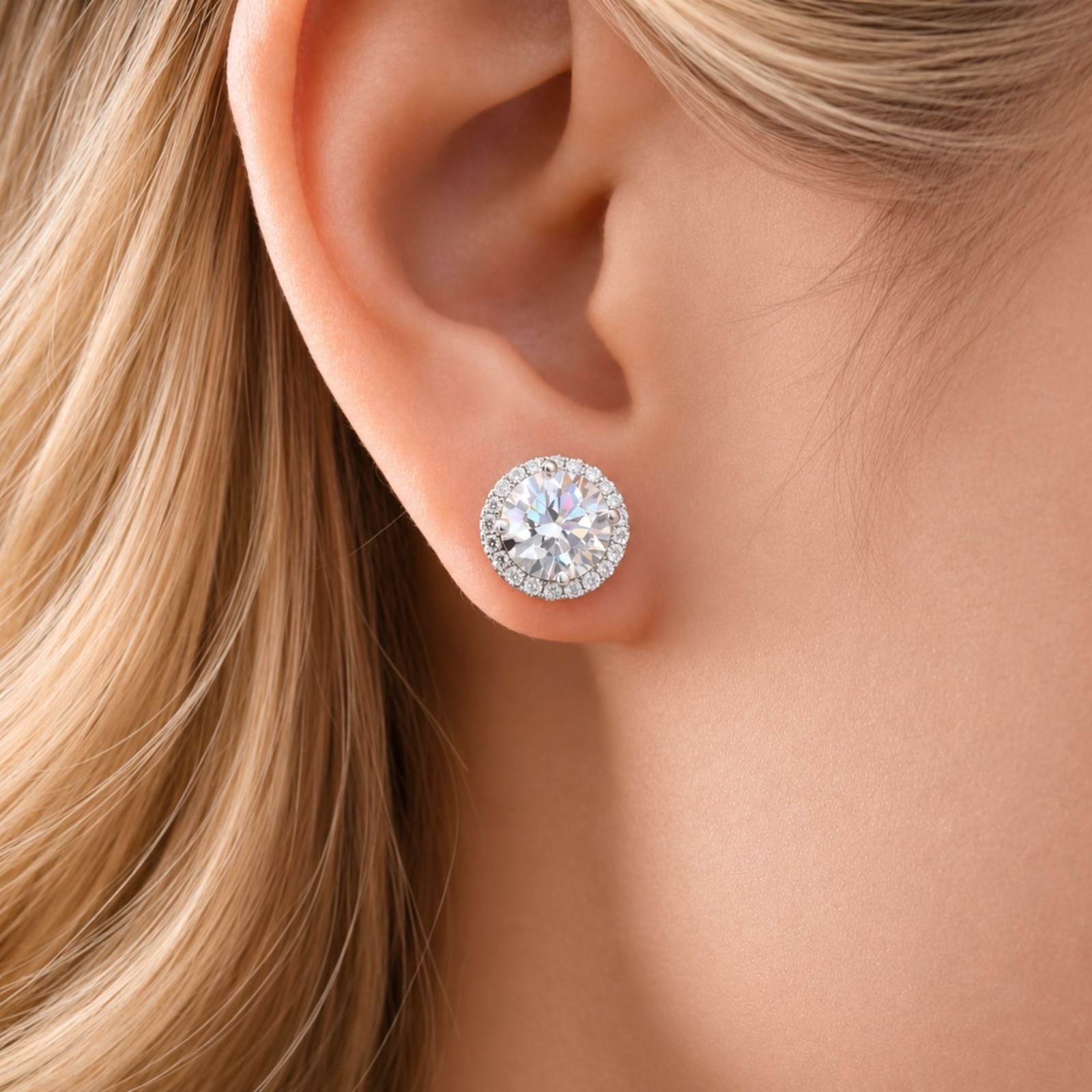 VVS Moissanite Halo Stud Earrings 925 Sterling Silver GRA Certified Men Women