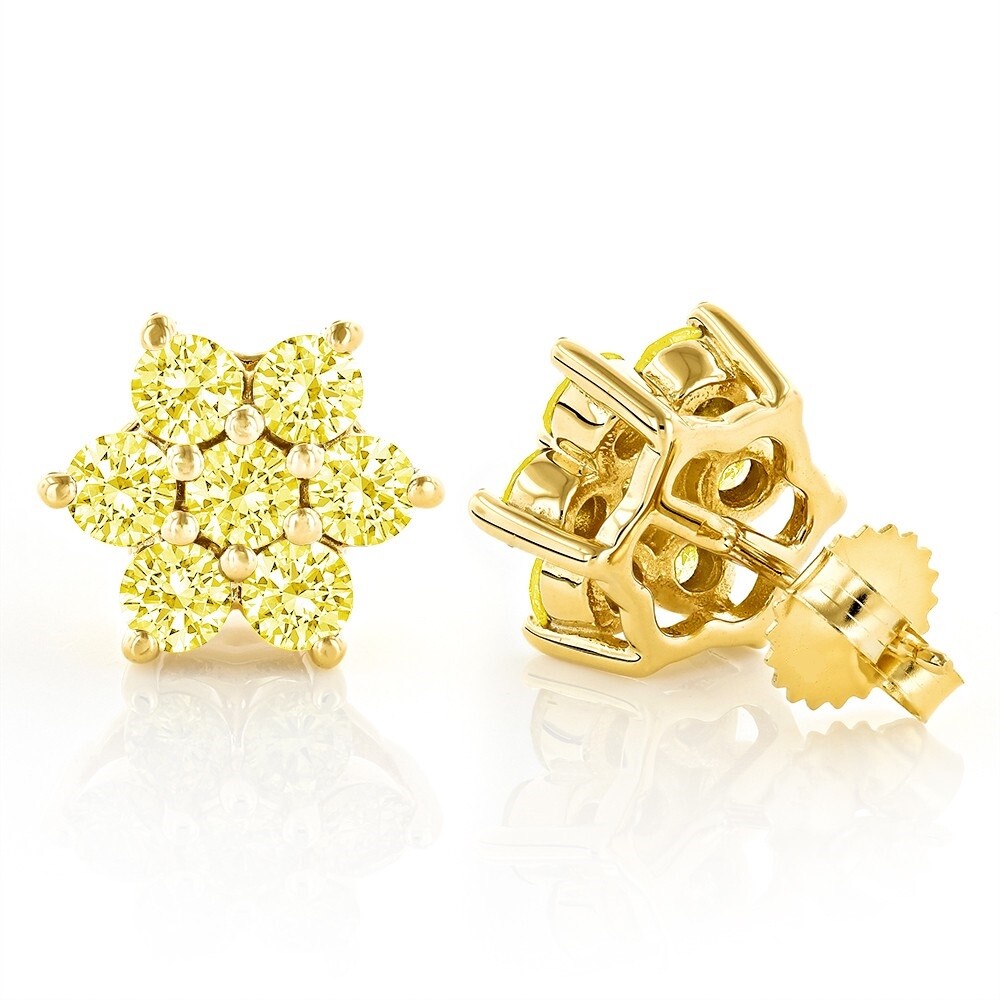 2Ct Lab-Created Yellow Sapphire Floral Cluster Stud Earring Yellow Gold Plated