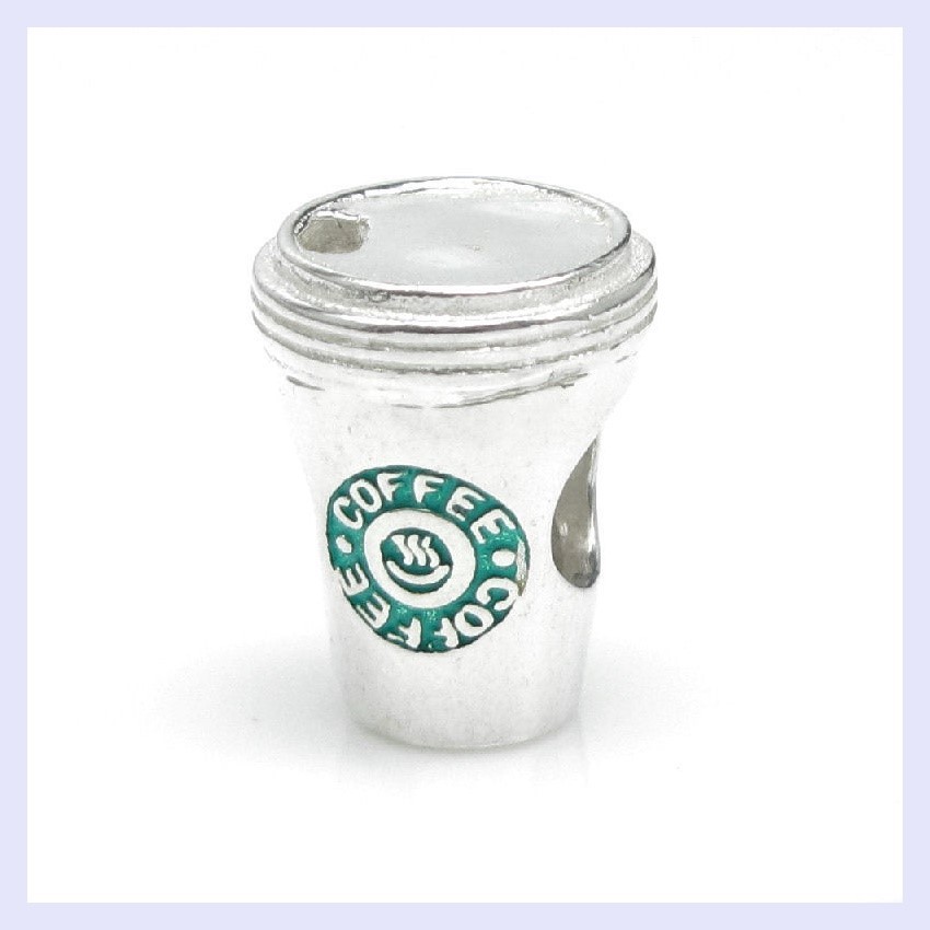 Sterling Silver Coffee Cup Mug Latte Green Drink Bead f/ European Charm Bracelet