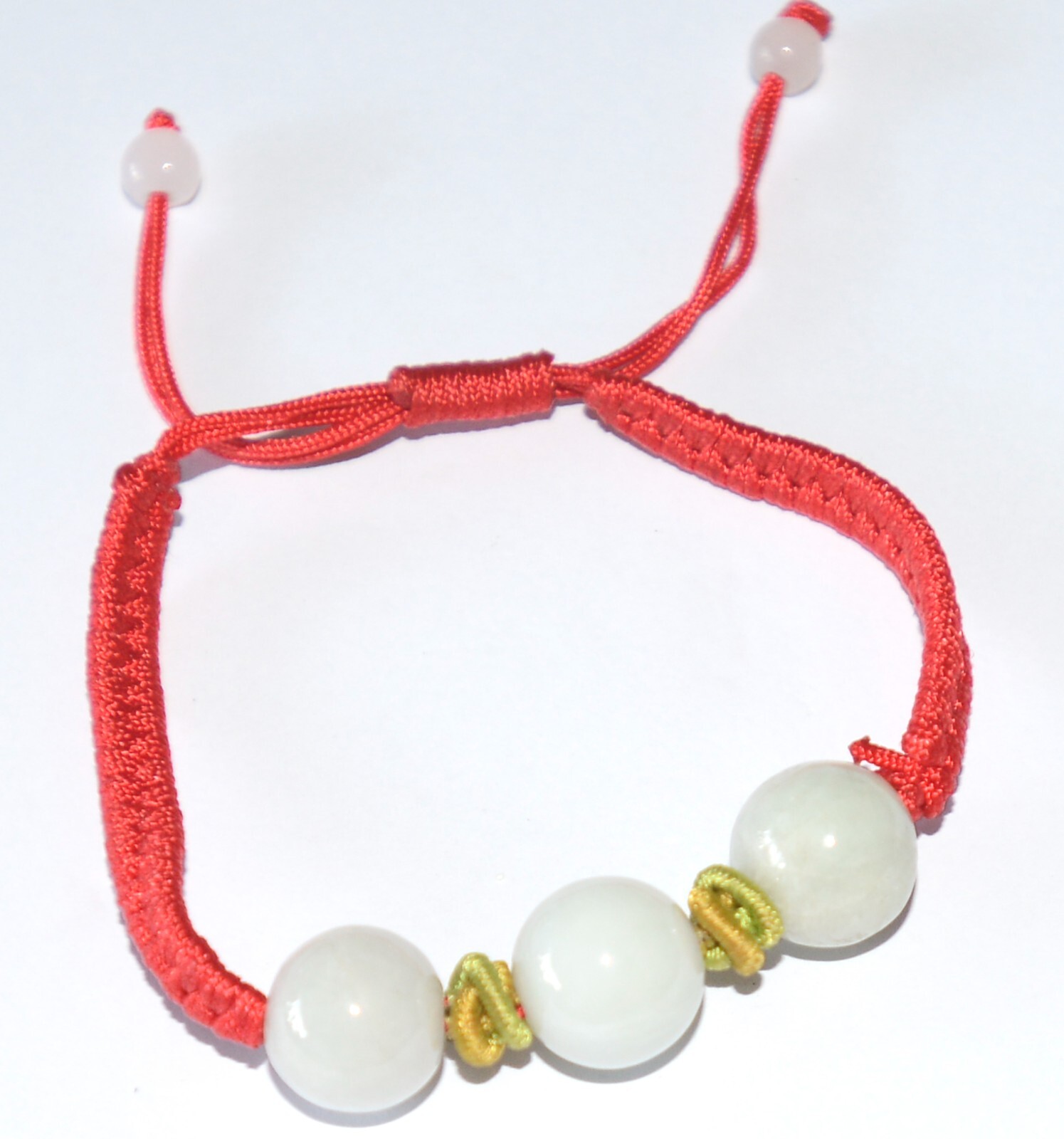 Macrame Friendship Adjustable Red Cord Feng Shui 3 Jade Beads Charm Bracelet