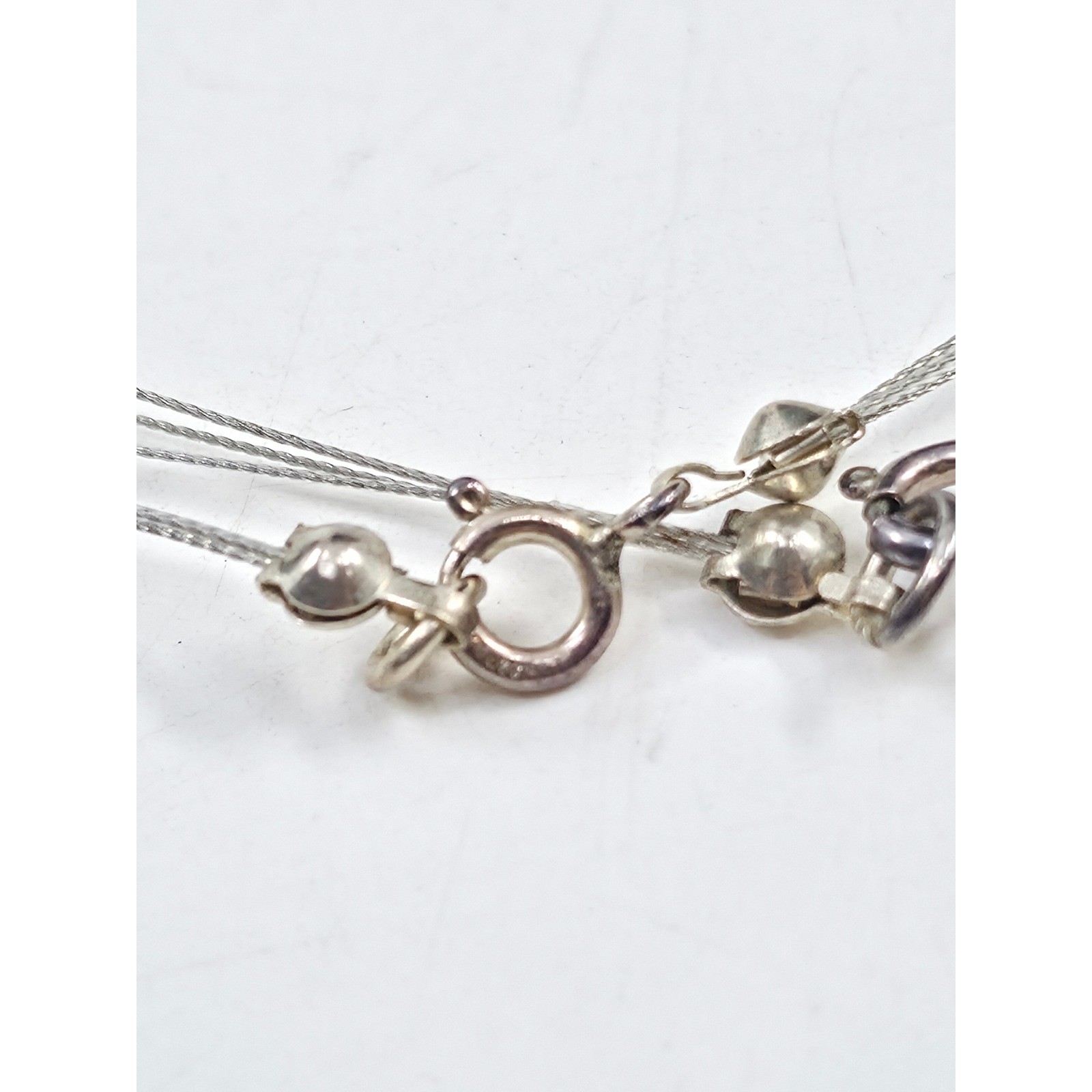 Sterling Silver Floating Pearl Triple Strand Necklace Champagne Cream 16 Inch