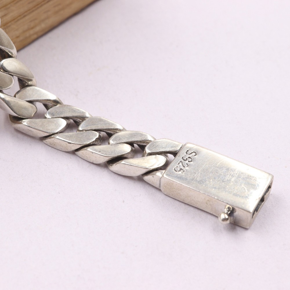 Pure S925 Sterling Silver Chain Men Women 8mm Curb Link Bracelet 34-35g 7.9inch