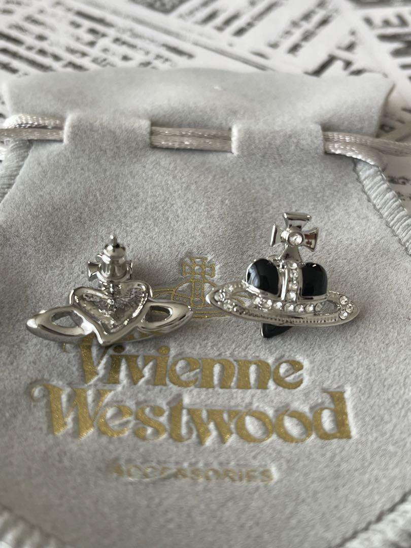 Vivienne Westwood Diamante Heart Silver Black Necklace Earrings Set NO BOX