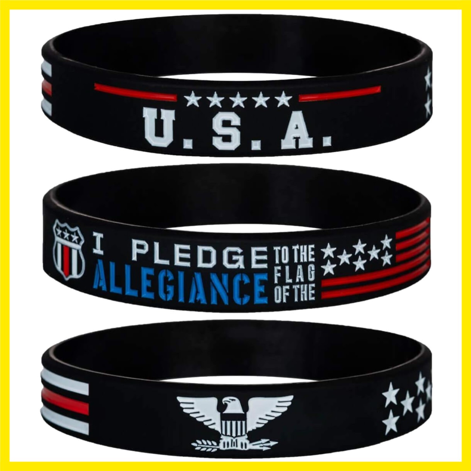 Power of Faith Patriotic American Flag Silicone Bracelets Set with Patriot’s …