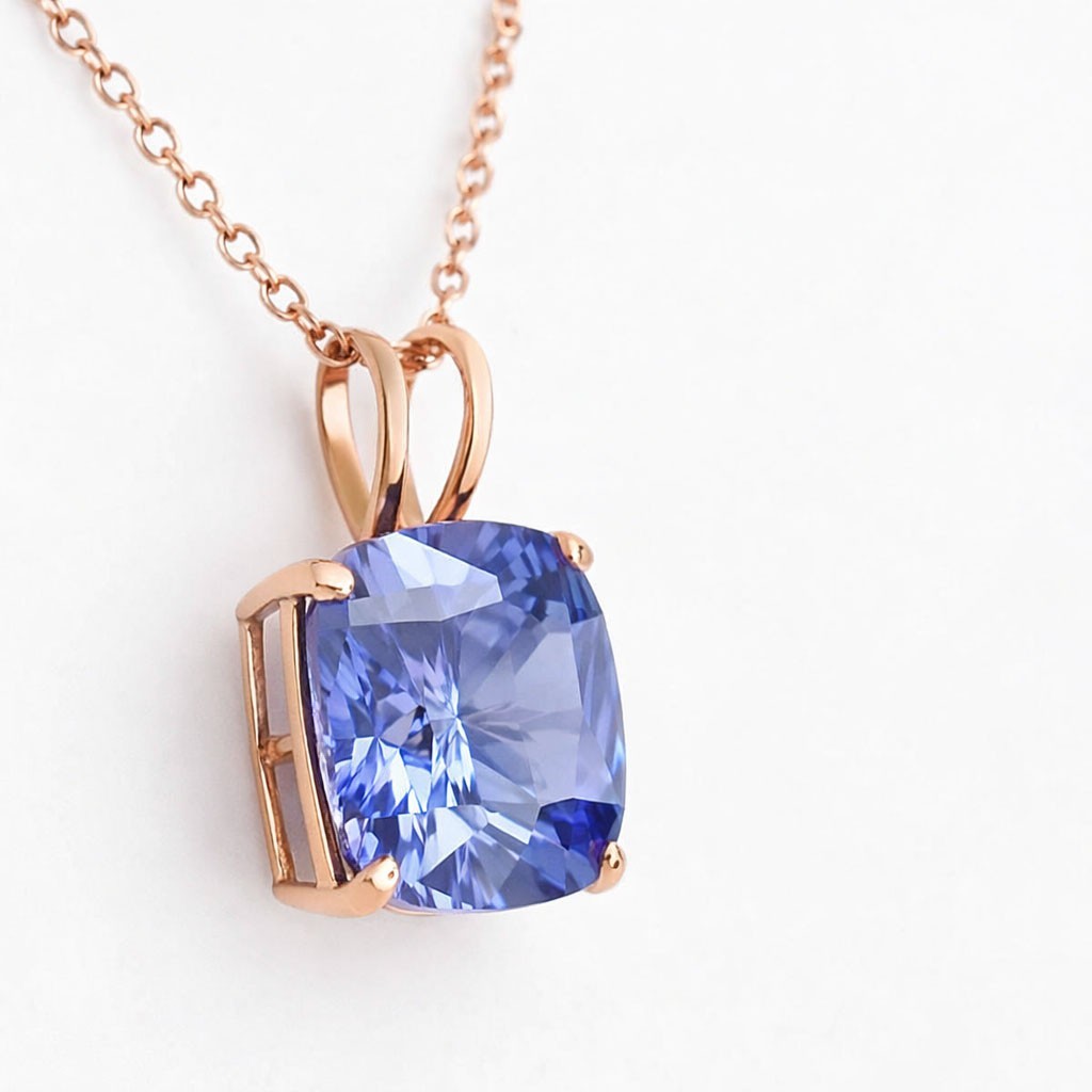 LAB CREATED 2.85 Cts AAA TANZANITE PENDANT 14K ROSE GOLD – New With Tag