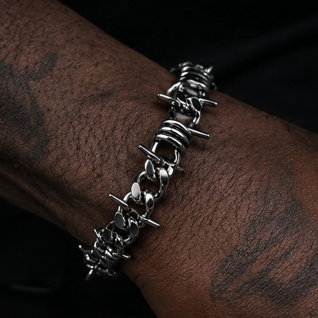 Barbed Wire Bracelet Spike Rivet Chain Stainless Steel Hip Hop Y2K Gothic Unisex