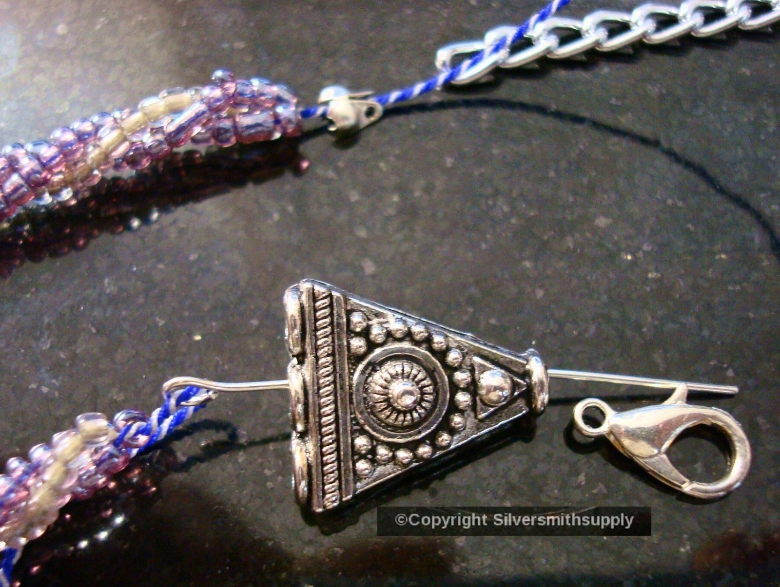 Glass seed bead braided necklace Purple & silver great for charm adds 18″ k009