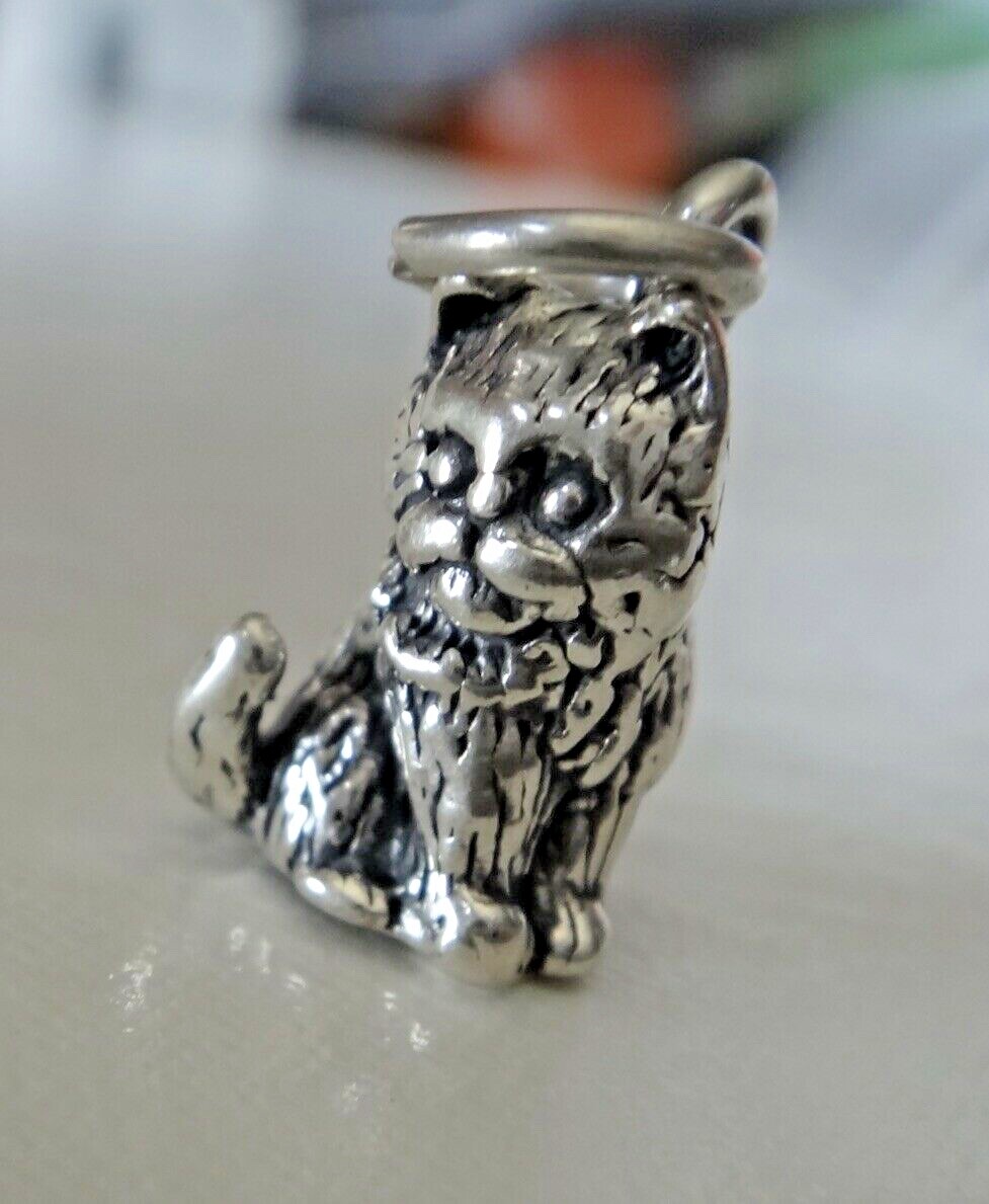 Sterling Silver 3D 12x7mm 2 gram Sitting Cat Pretty Face Charm!