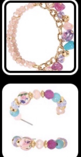 2 Pc. Spring Flower Bracelet fits to size 8 and 1 1/2 inch Pierced Hoop earrings
