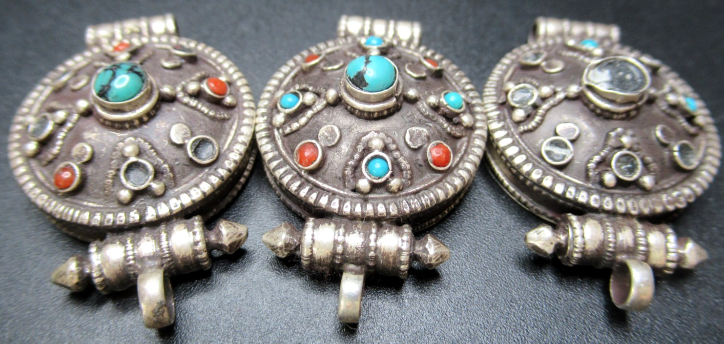 Great Lot of Sterling Silver Turquoise Coral Pill Box Pendants