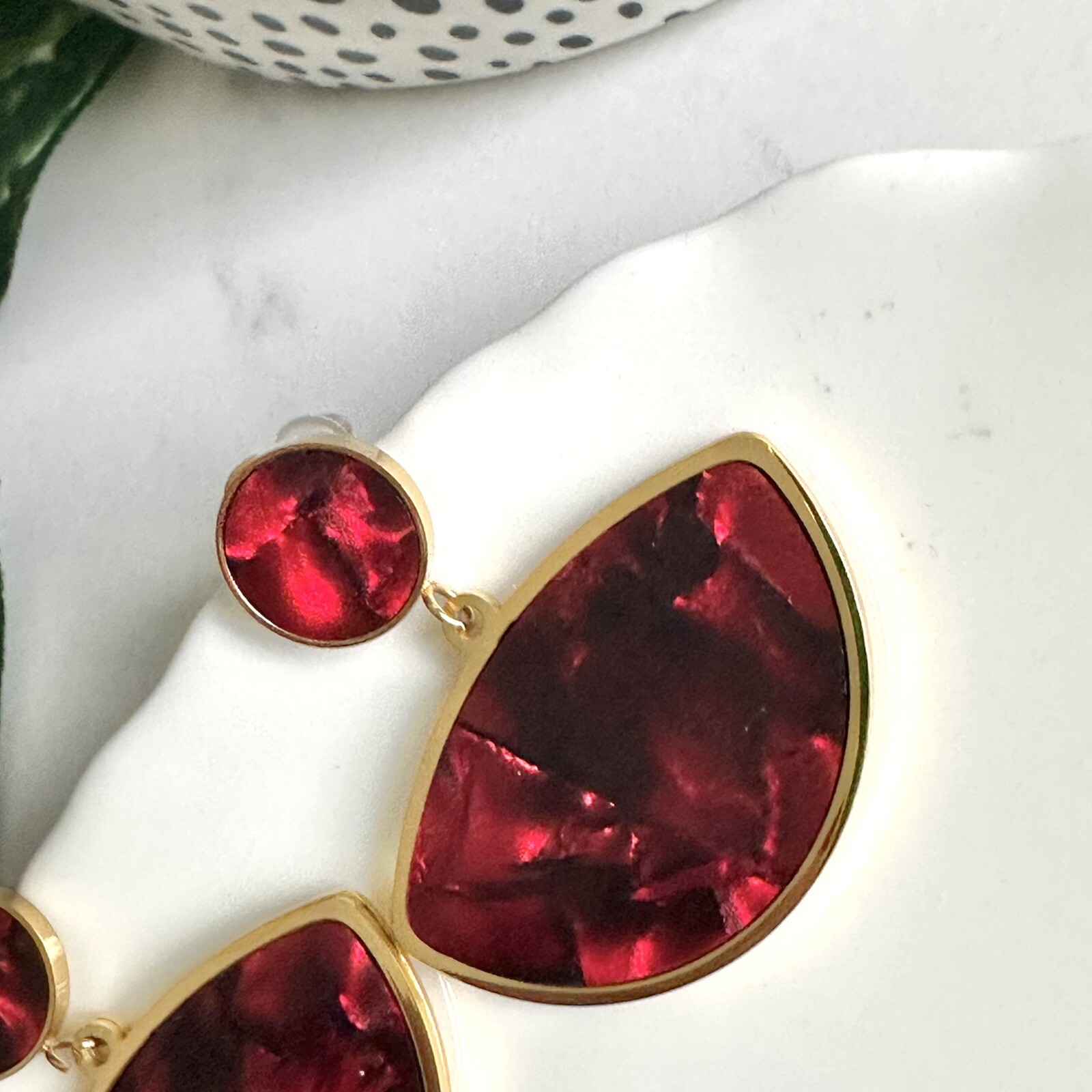 Red Tortoiseshell Acrylic Earrings Arch Dangle Faux Stone Boho Jewelry Gift NEW
