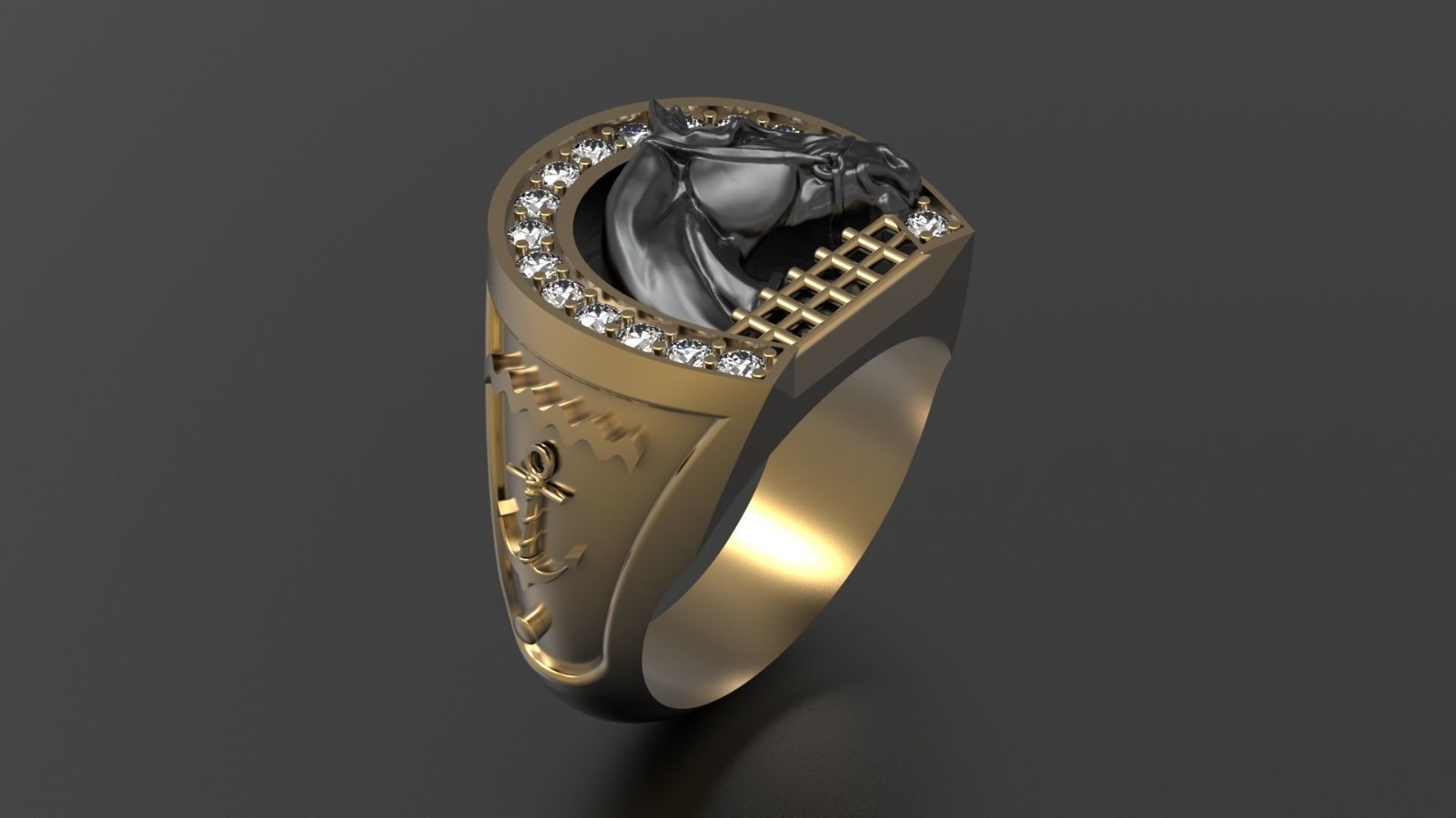 Oxidized Men’s Horseshoe & Horse Gothic Punk 925Sterling Silver Statement Rings