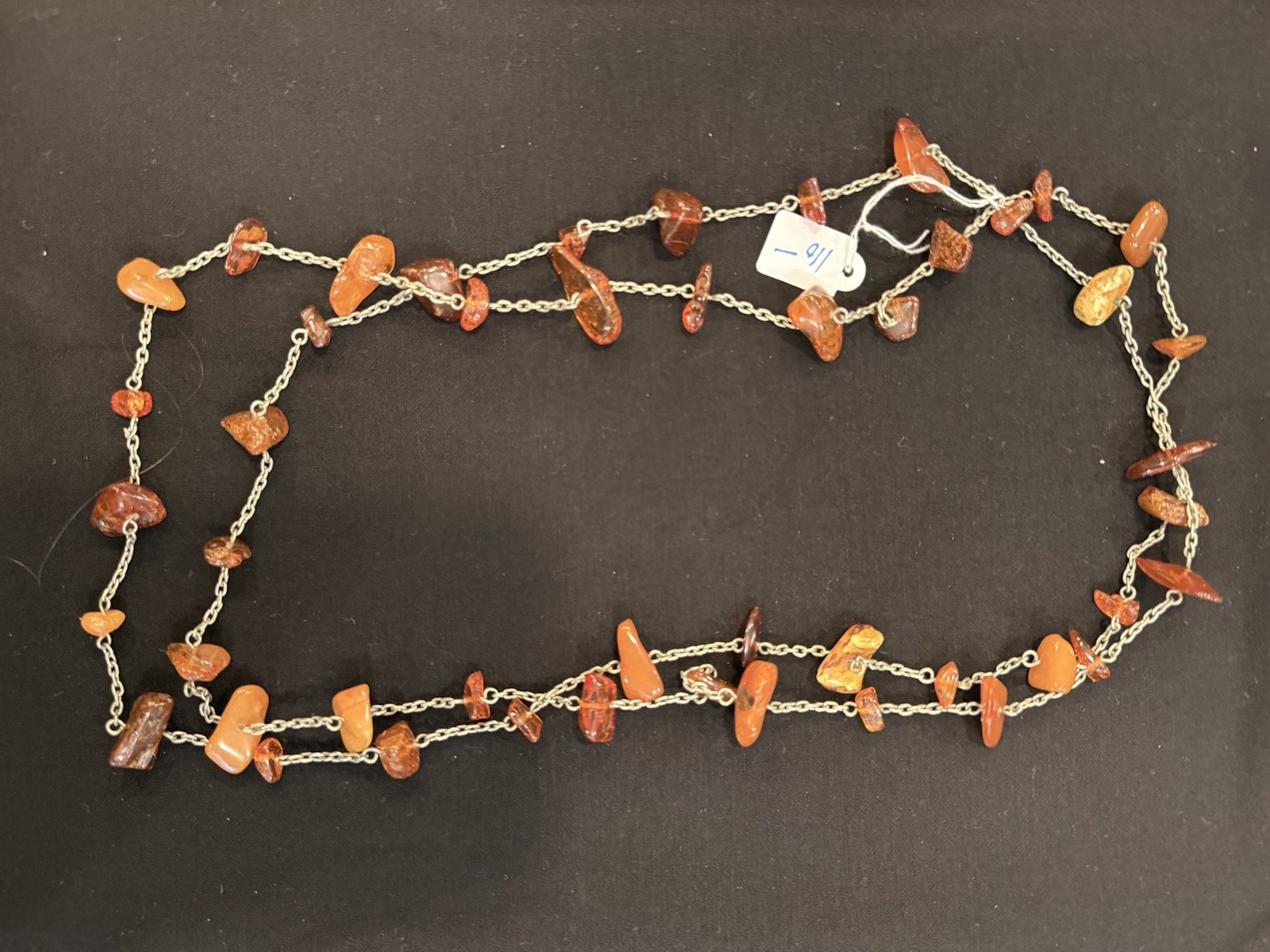 Vintage Genuine Amber Long Nugget Bead Necklace Honey Cognac 41g Estate