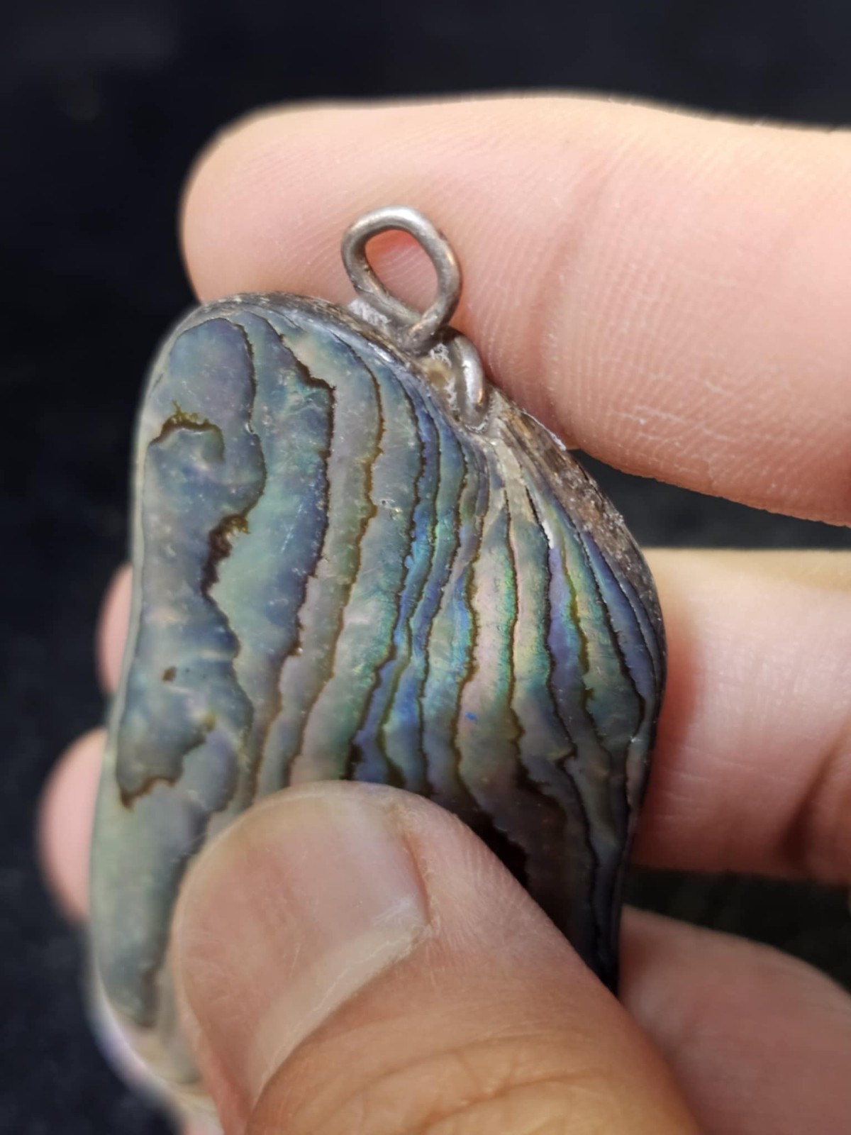 Vtg Large Abalone Shell Pendant Flat 2.25in- B23