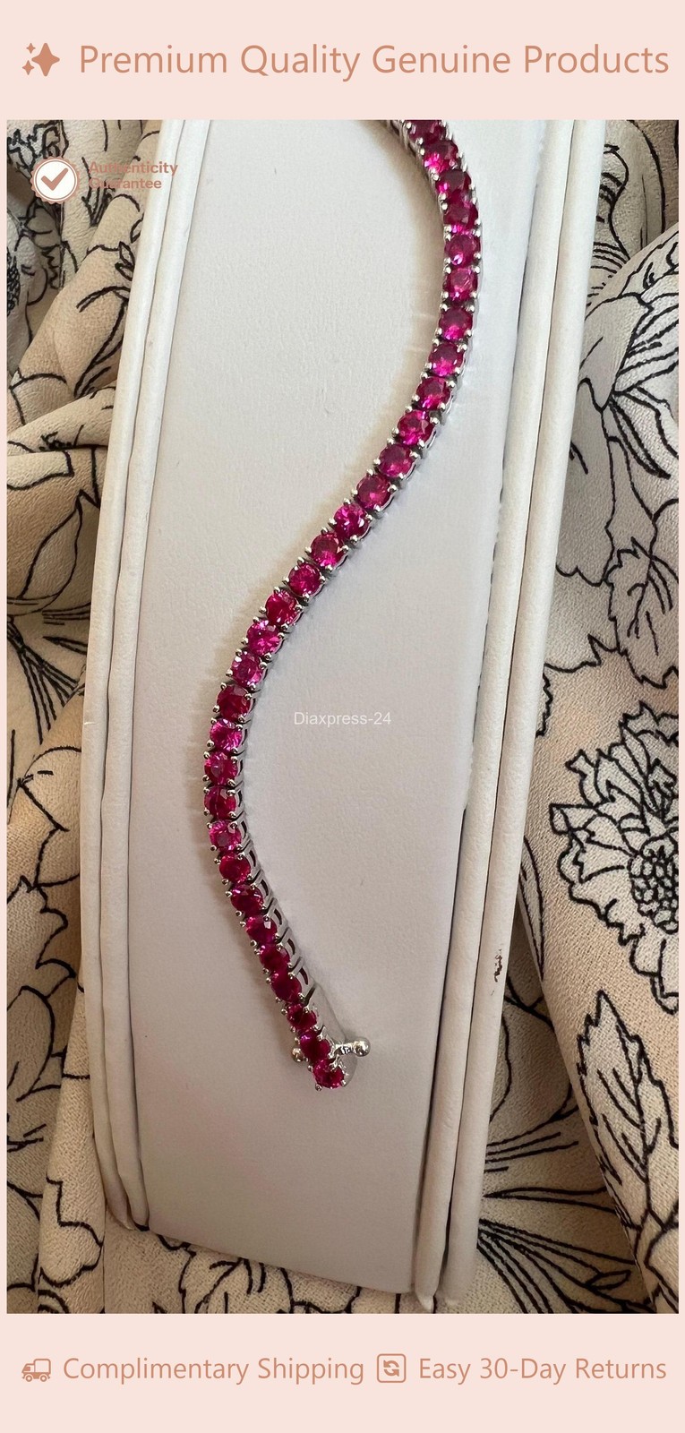 14k Solid White Gold Round Natural Red Ruby Women’s Best Quality Tennis Bracelet