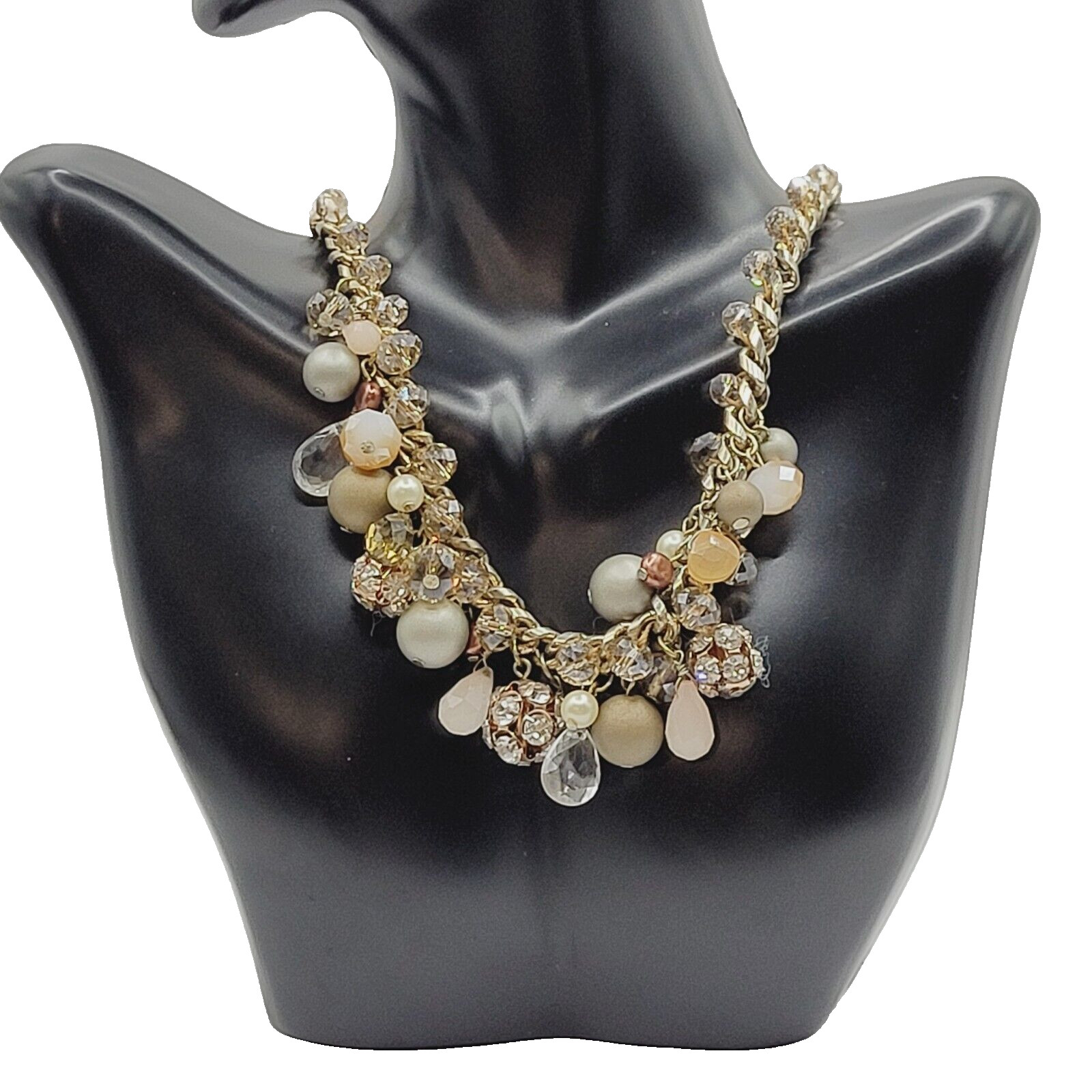 Loft Ann Taylor Sparkling Multi Bead Shape Silver Tone Cluster Necklace Signed