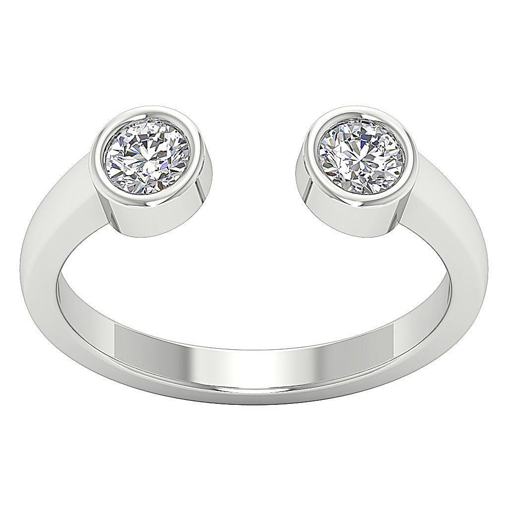Forever Us Two Stone VS F 0.55Ct Lab Grown Diamond Ring Bezel Set 14k White Gold