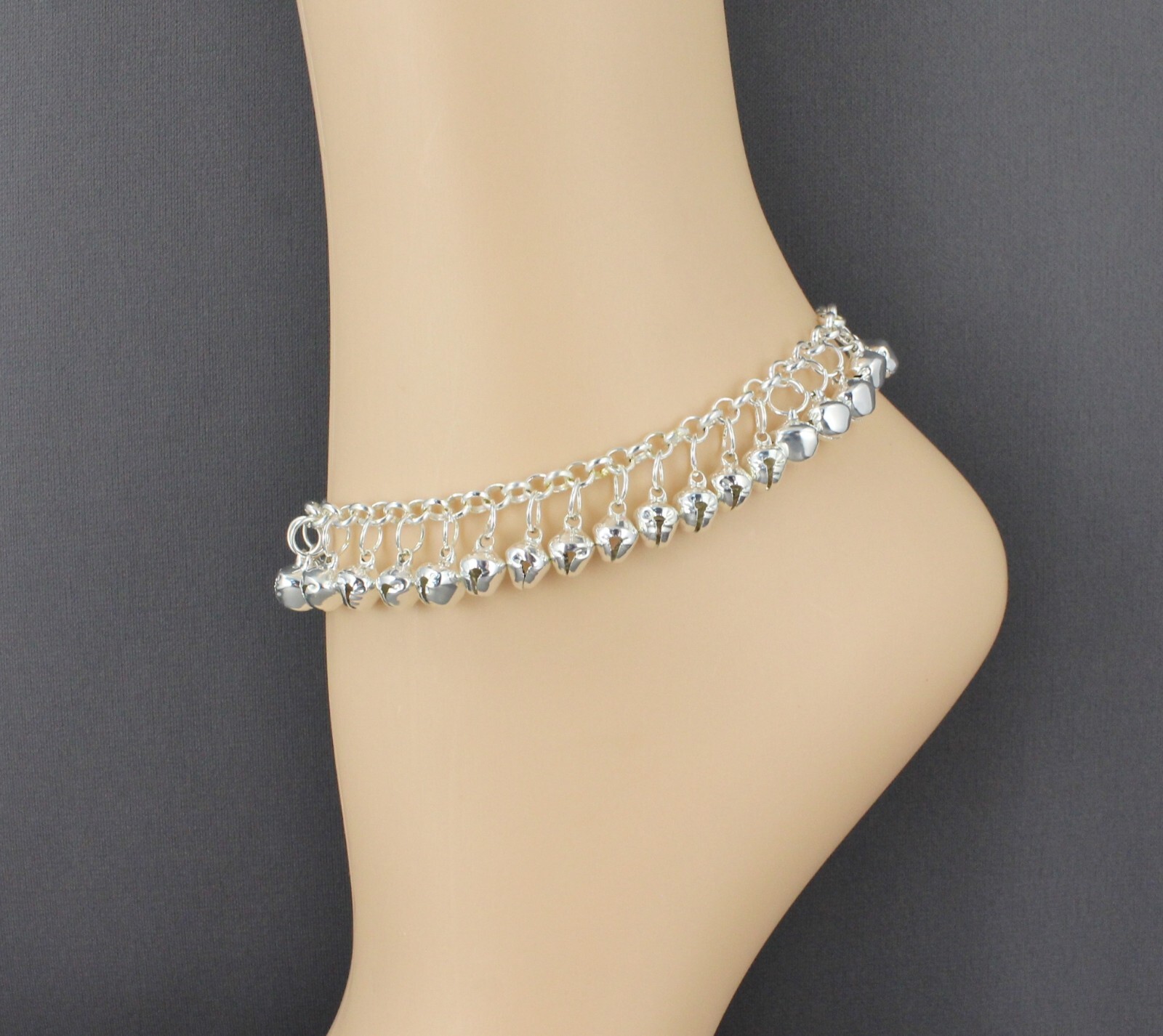 silver jingle bells adjustable anklet ankle bracelet belly dancer 8-10.” long