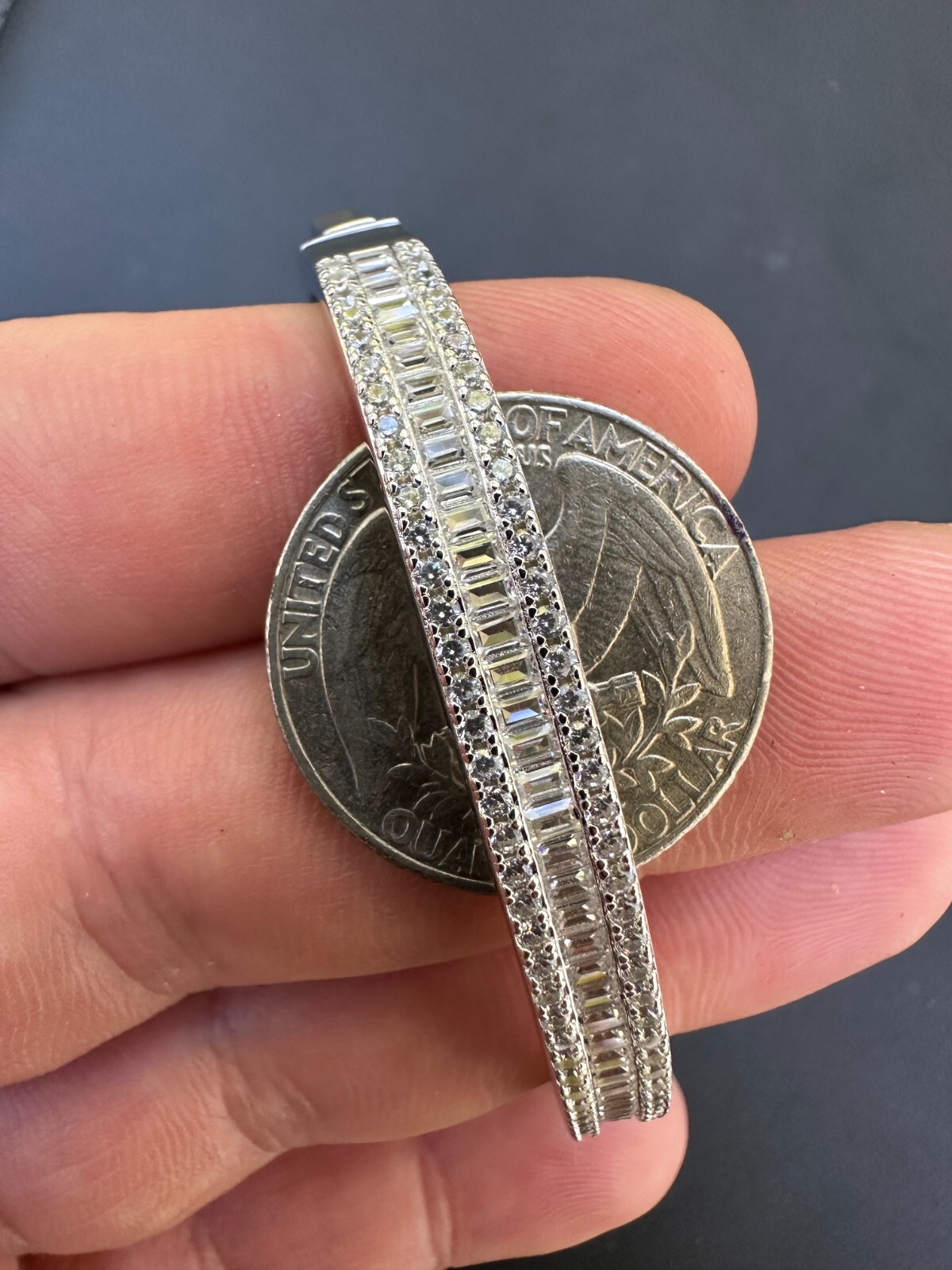 Gorgeous Solid 925 Sterling Silver Bangle Bracelet Iced Simulated Diamonds