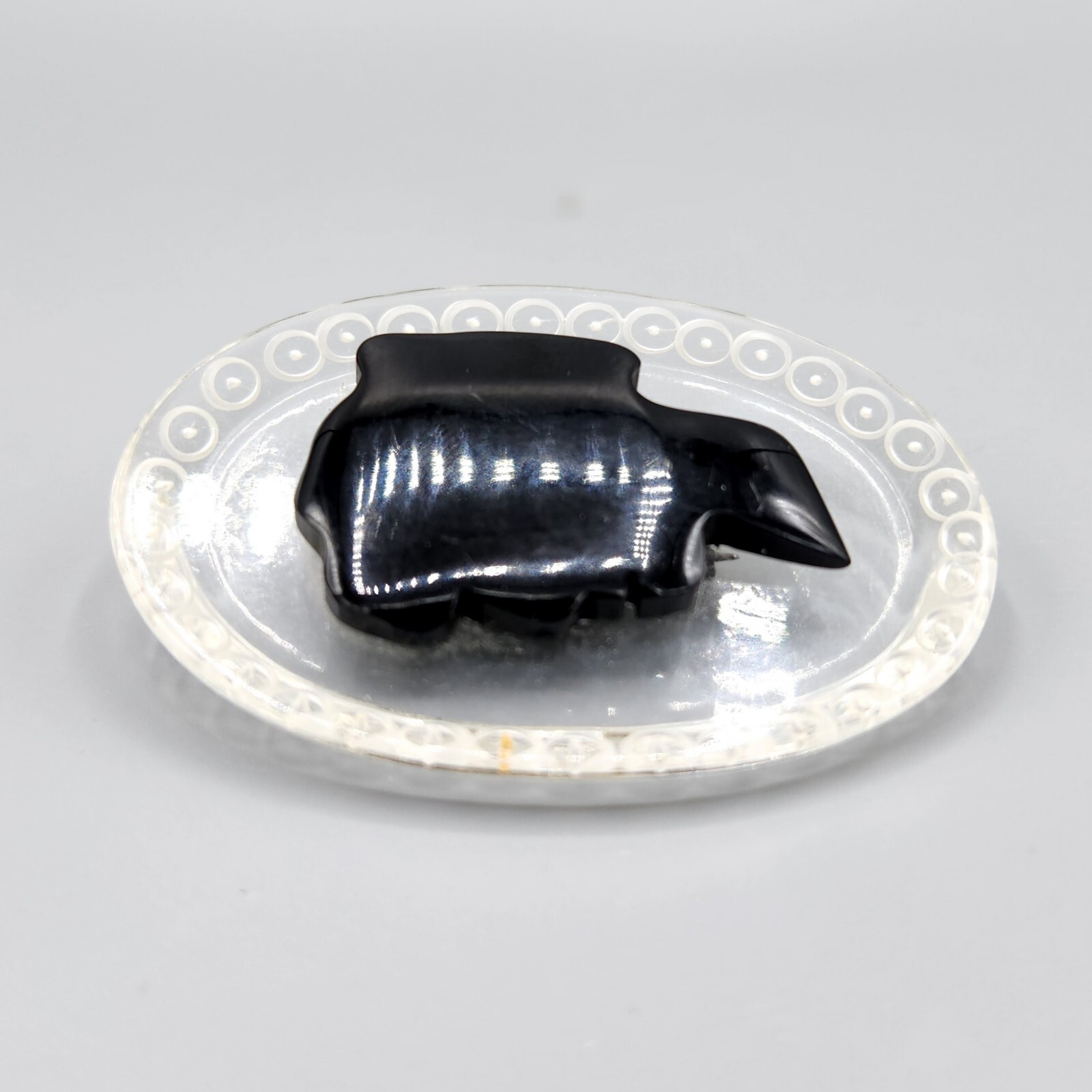 Vintage Unsigned Clear Black Lucite Cameo Oval Brooch Pin