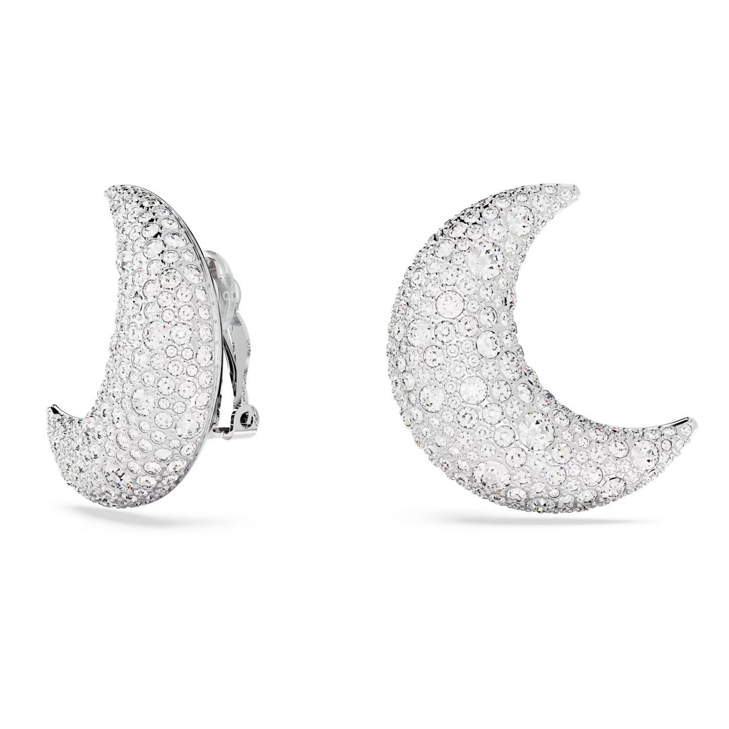 Swarovski Crystal Sublima Clip Earrings, Moon, White, Rhodium Plated 5666158