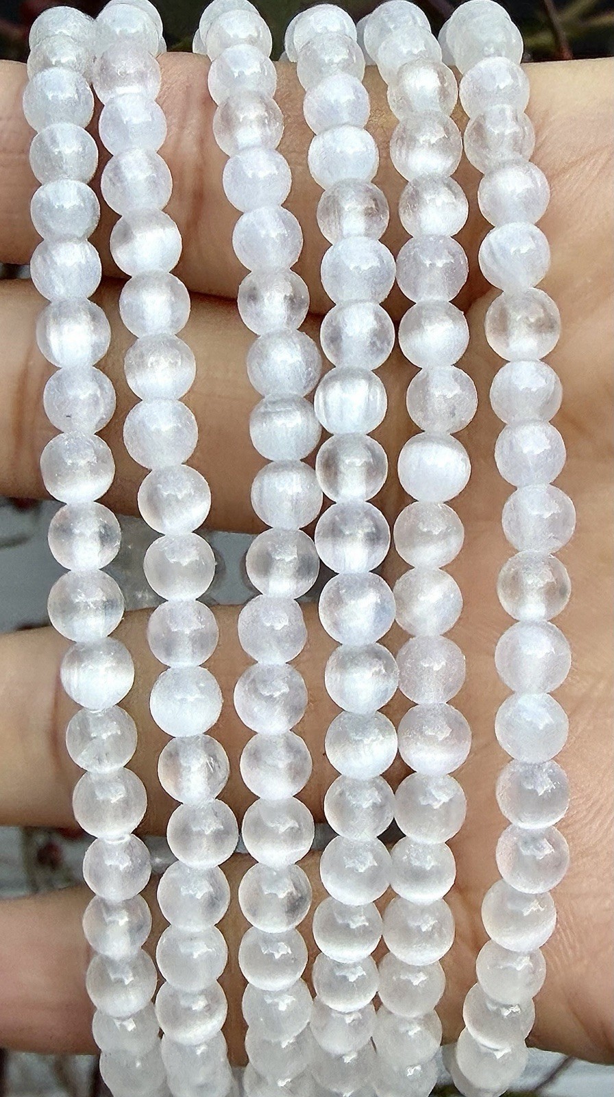 Wholesale 6 Pcs Natural Selenite (Satin Spar) 4mm Crystal Stretch Bracelet 7.5″
