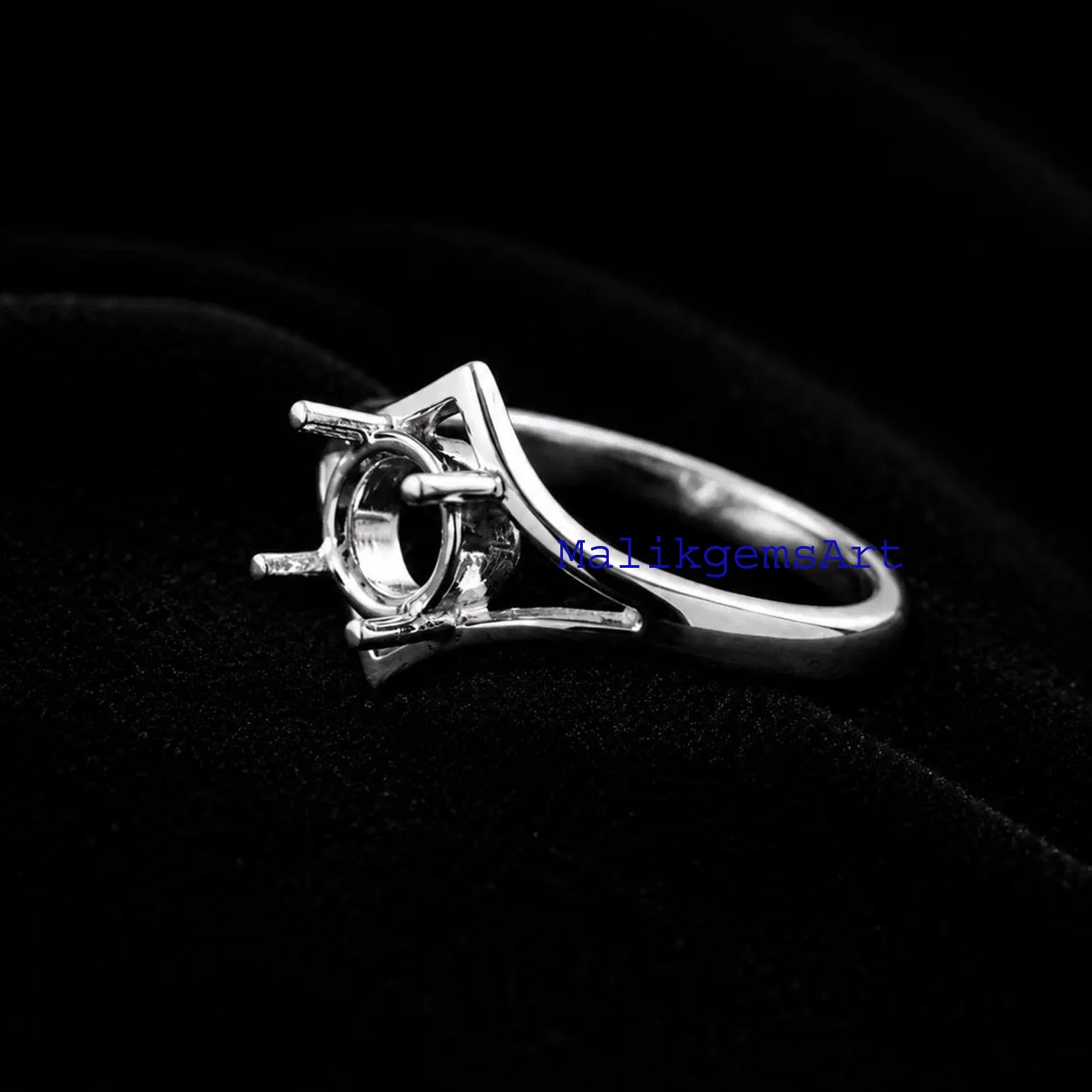 Round Cut Semi Mount Ring 925 Sterling Silver Prong Setting Blank Stone Ring #21