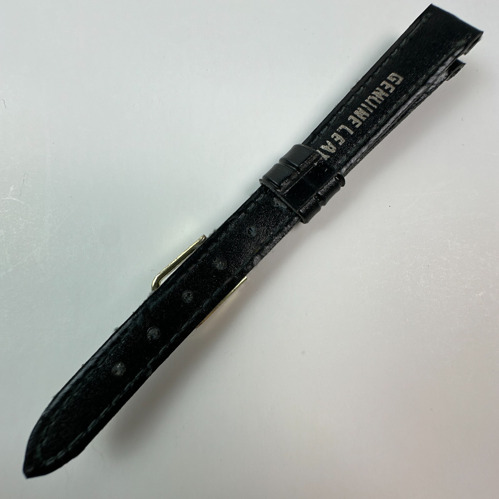 Womens Watch Bands Black 13mm Genuine Leather Two Piece Strap Gold Buckle Flat