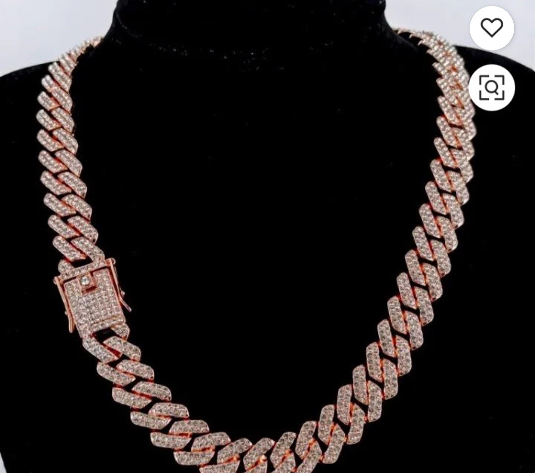 Iced Out Cuban Link Chain Necklace Blue Crystal Pavé Box Clasp