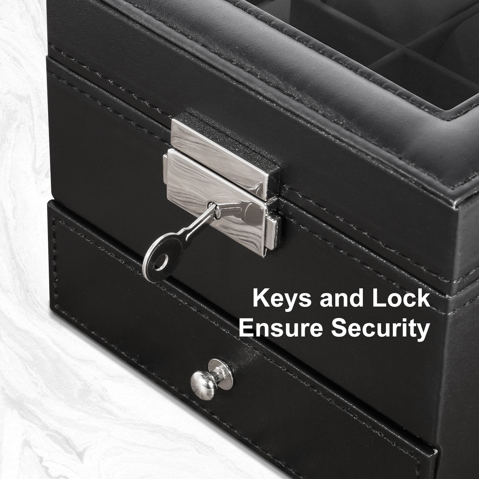 6 Slots Watch Box PU Leather Watch Case Jewelry Storage Glass Lid Display Case