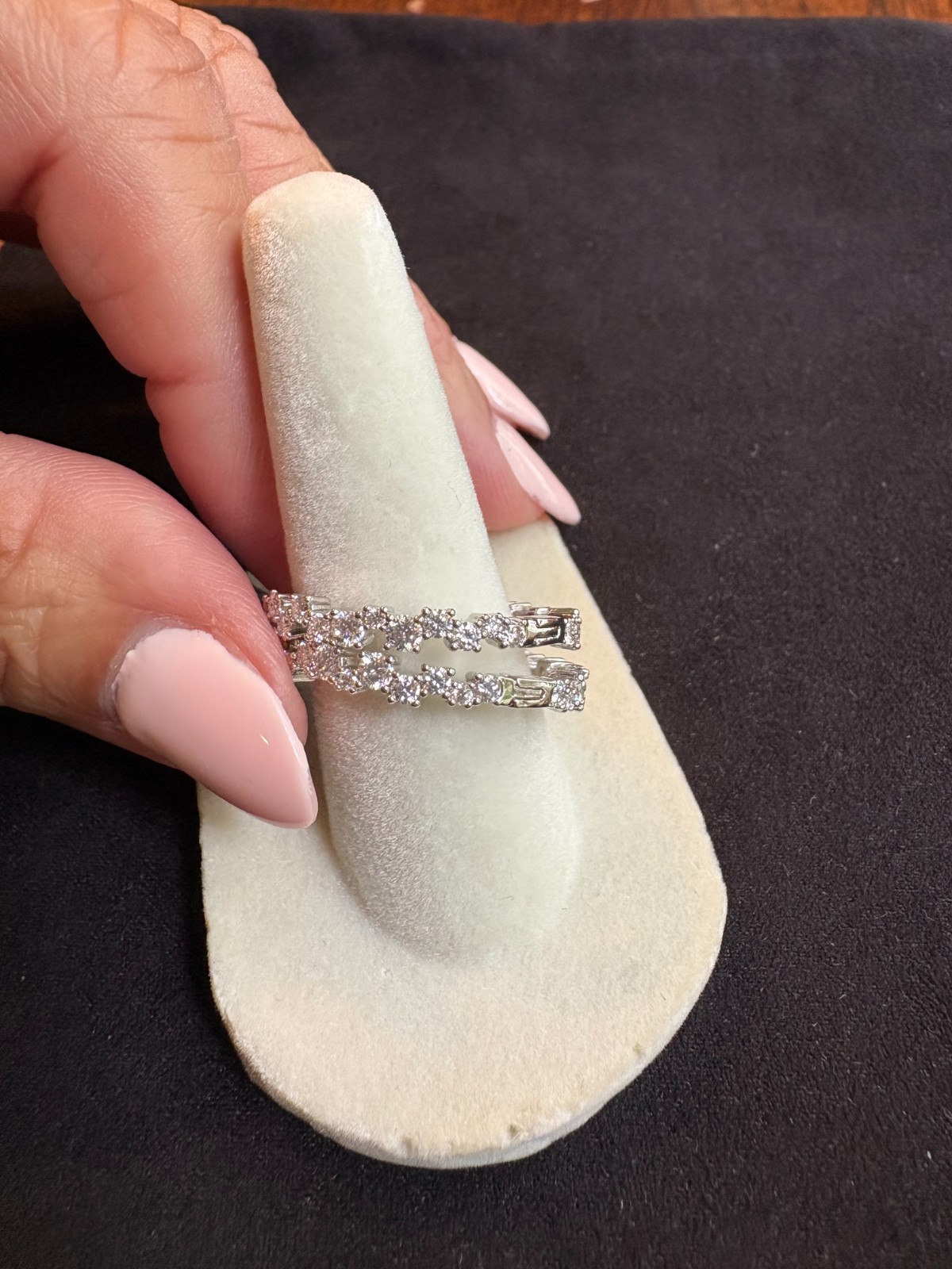 2.11 CTW D VVS Moissanite Hoop Earrings 18K White Gold Layered NWT Hinged