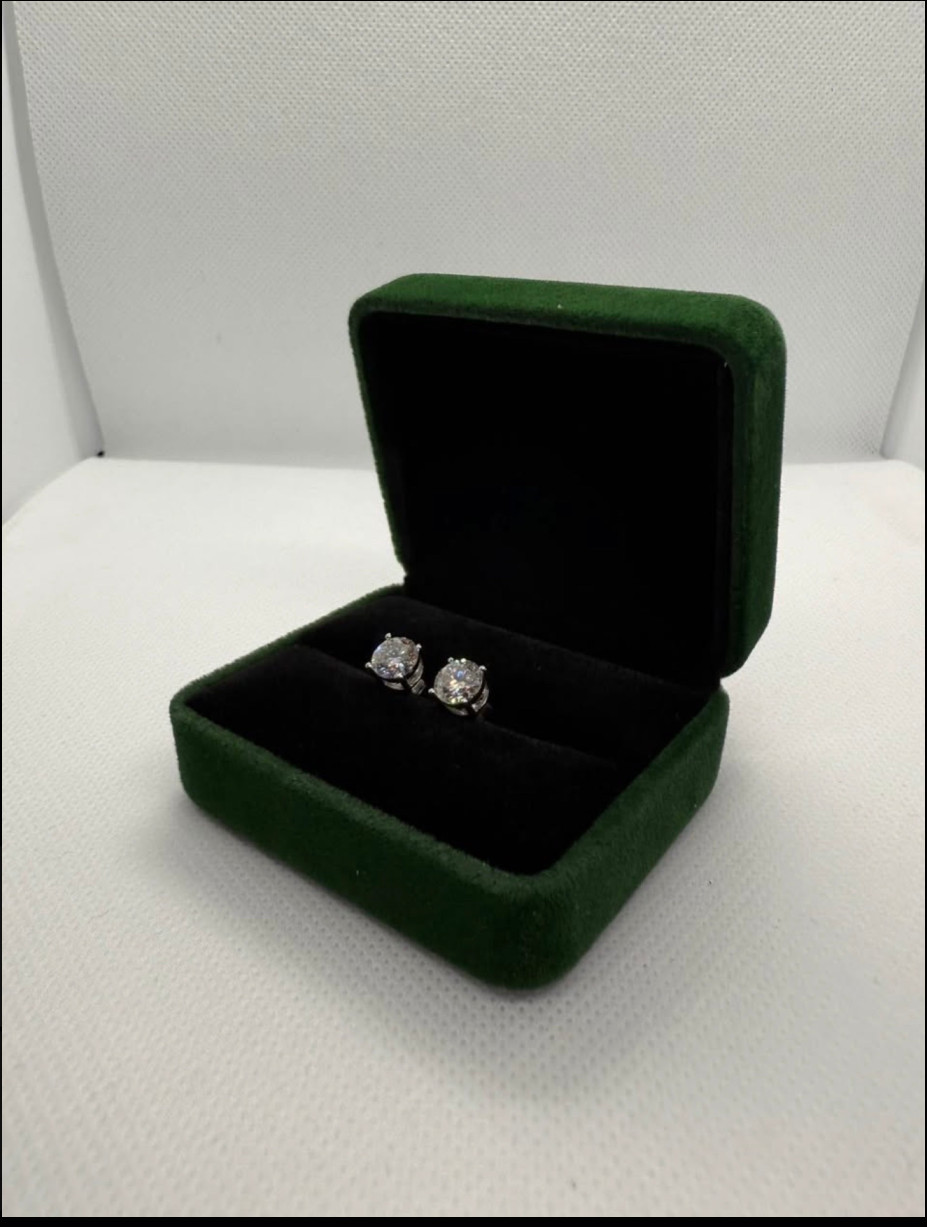 Moissanite 2CT Total Stud Earrings – 1CT Each | 925 Silver, 18K Rhodium White