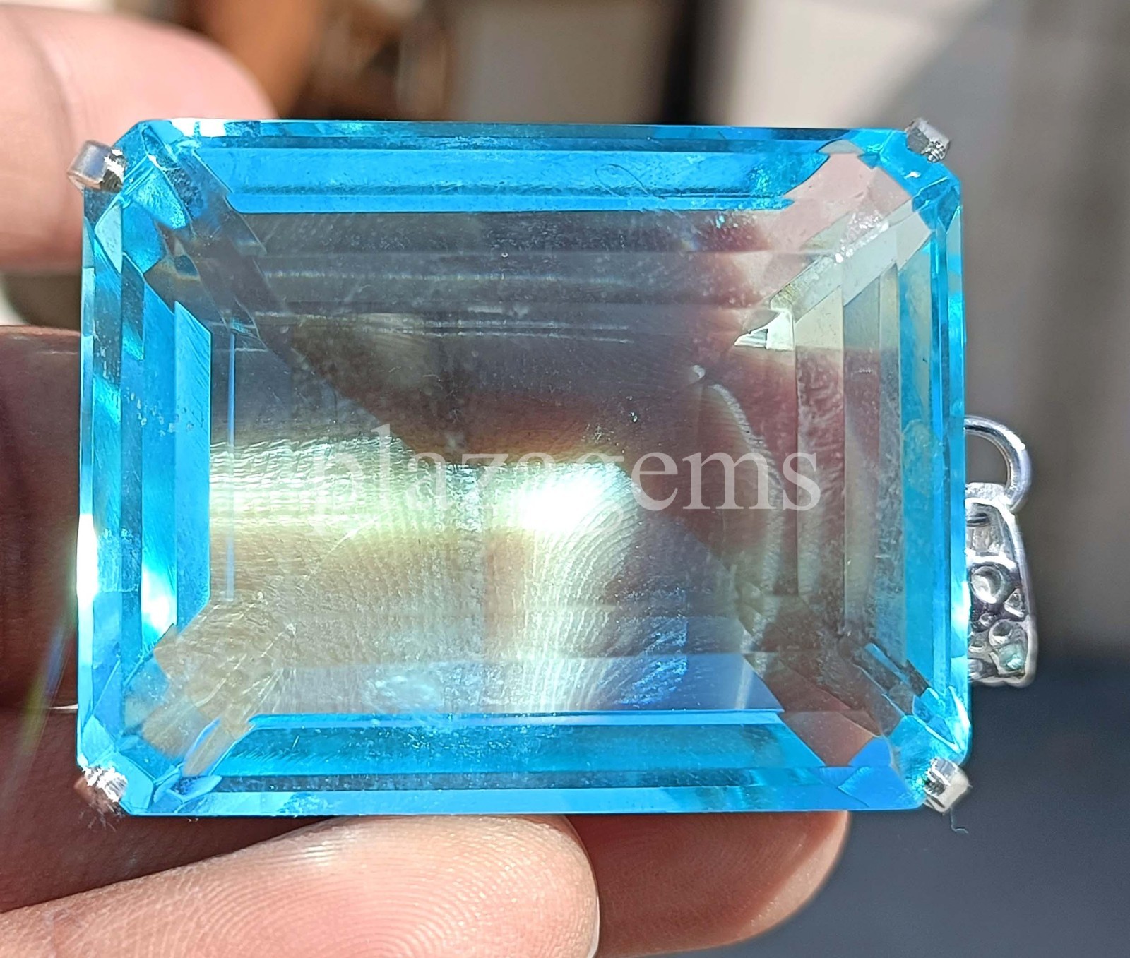 240 Ct Natural Sky-Blue Aquamarine Emerald Cut EGL Pendant 925 Silver Chain 6MGU