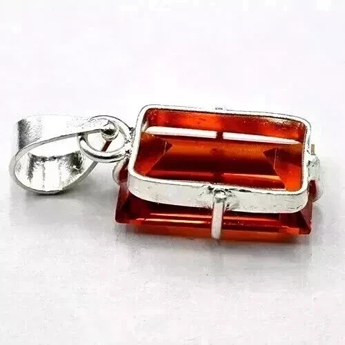 Natural 23.14 Ct Orange Sapphire Baguette Cut 925 Solid Silver Pendant Gemstone