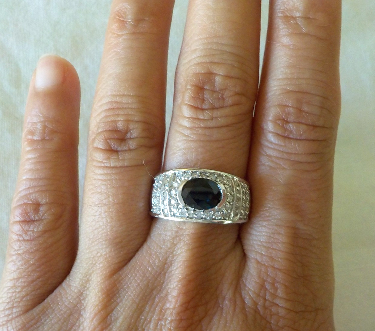 14k White Gold Solitaire Sapphire Diamond Ring – 6.80 gms, Sz 6.75, 1.86 ctw