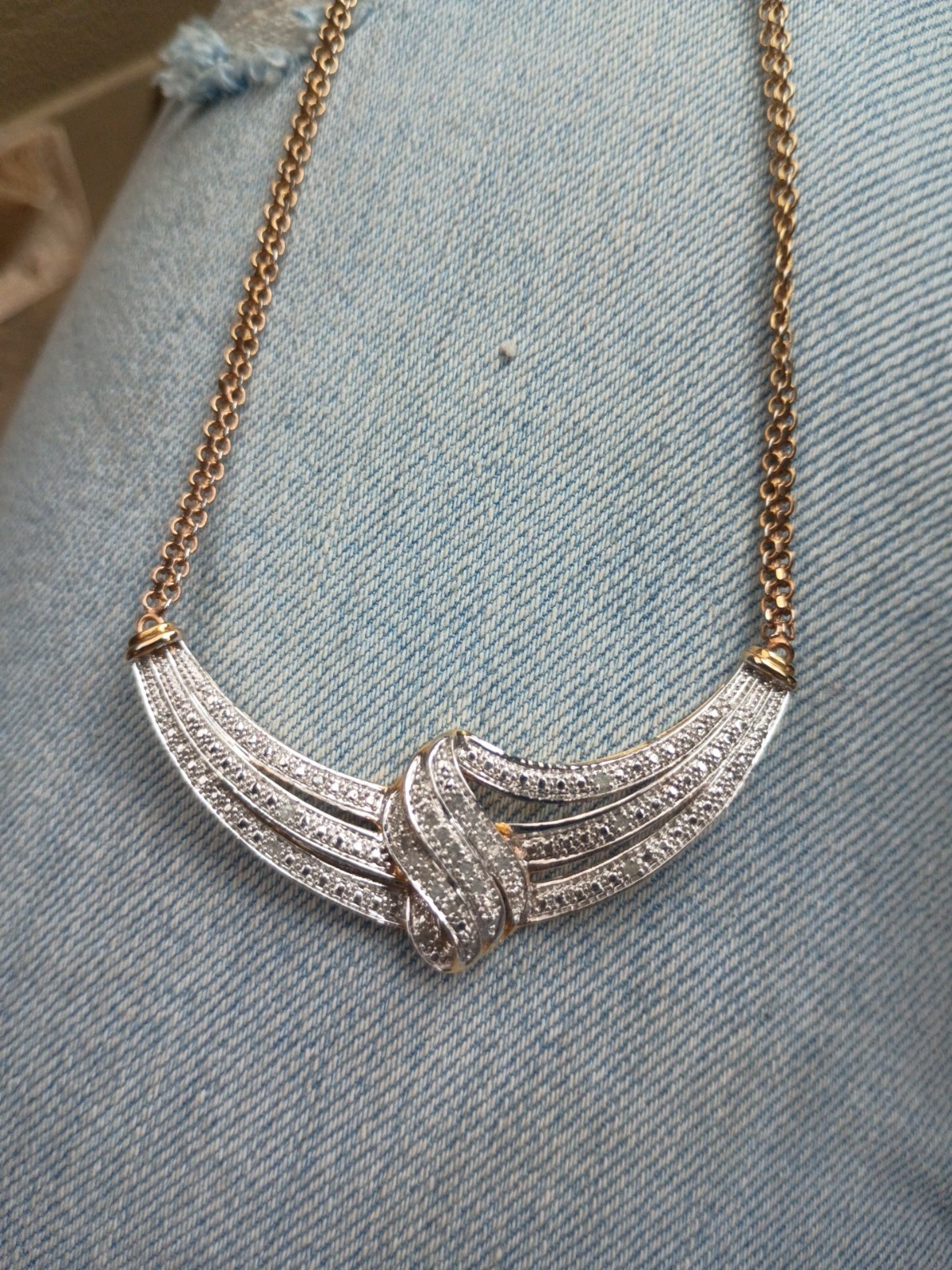 Vintage Beautiful Diamond Accent 14k Yellow Gold Over Copper Brass Necklace