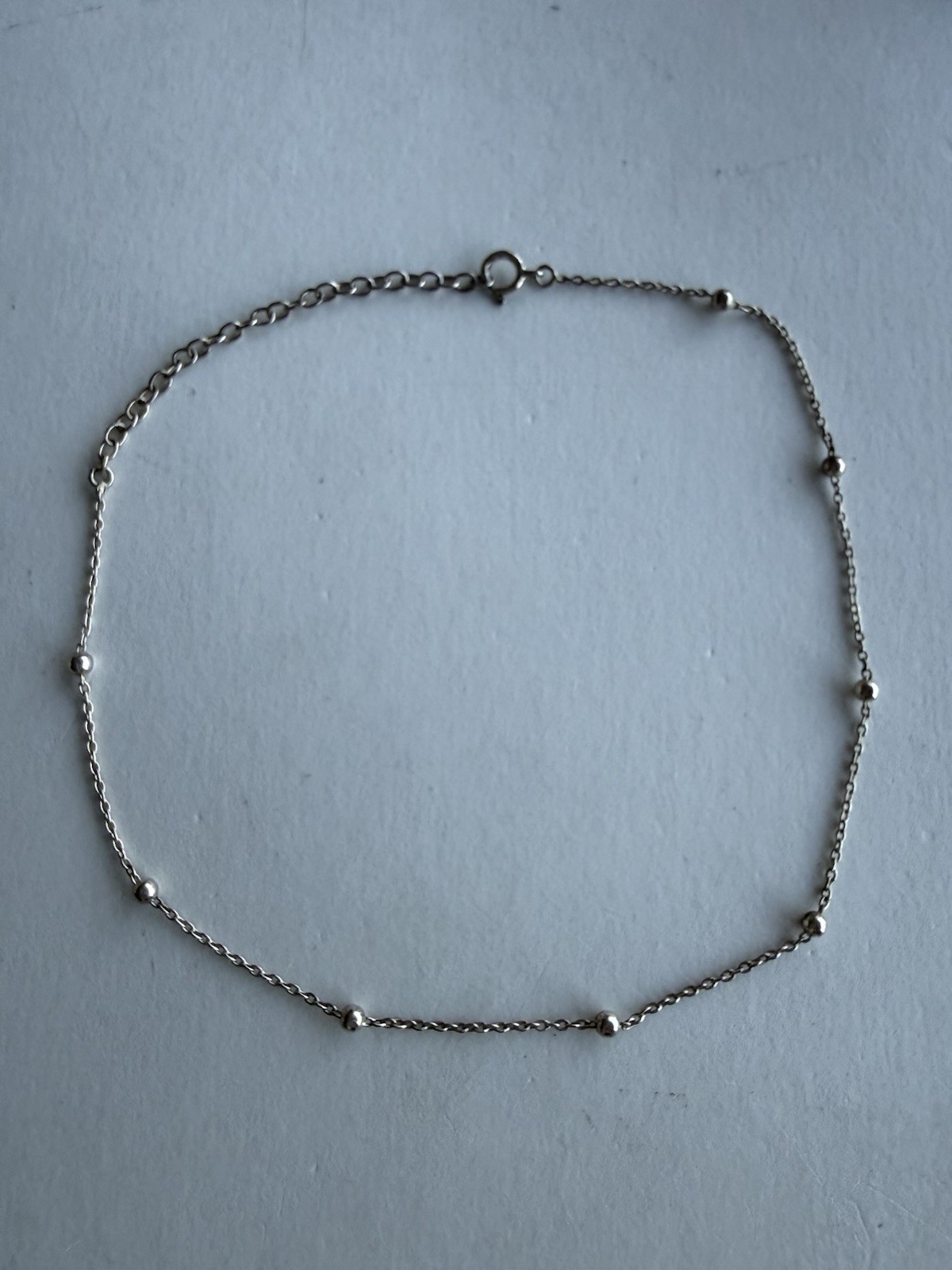 925 Sterling Silver Beaded Station Anklet Chain Minimalist 1.29g