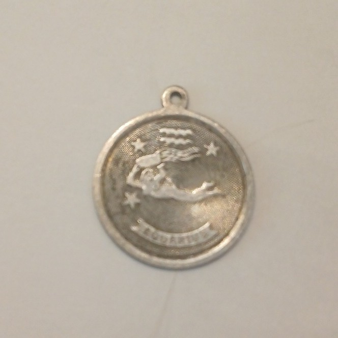 Silver Round Zodiac Medallion Medal Pendant Charm with Bail, Marked Sterling