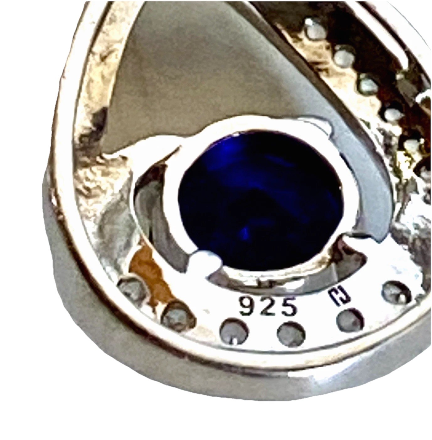 Vintage 2 gram Sapphire, CZ and Sterling Silver Pendant, 3/4″ by 1/2″