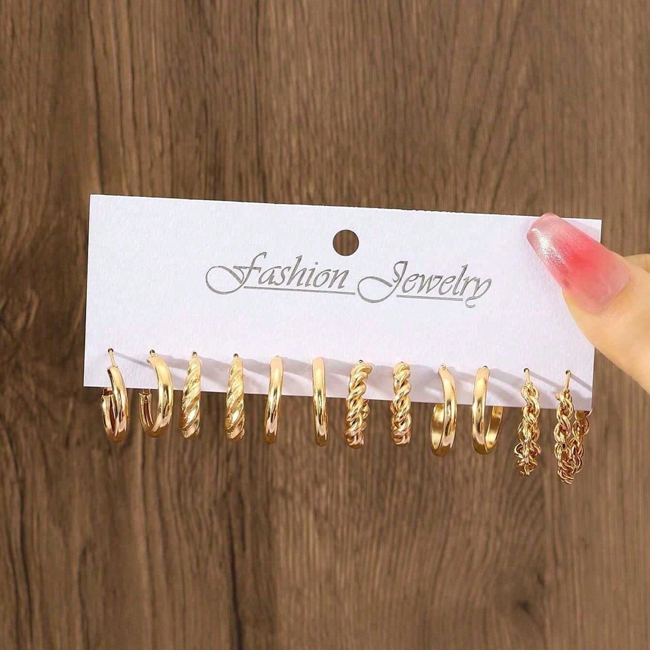 24 Pair Women’s Golden Hoop Shaped Earring Set Fashion Pendant Ear Studs