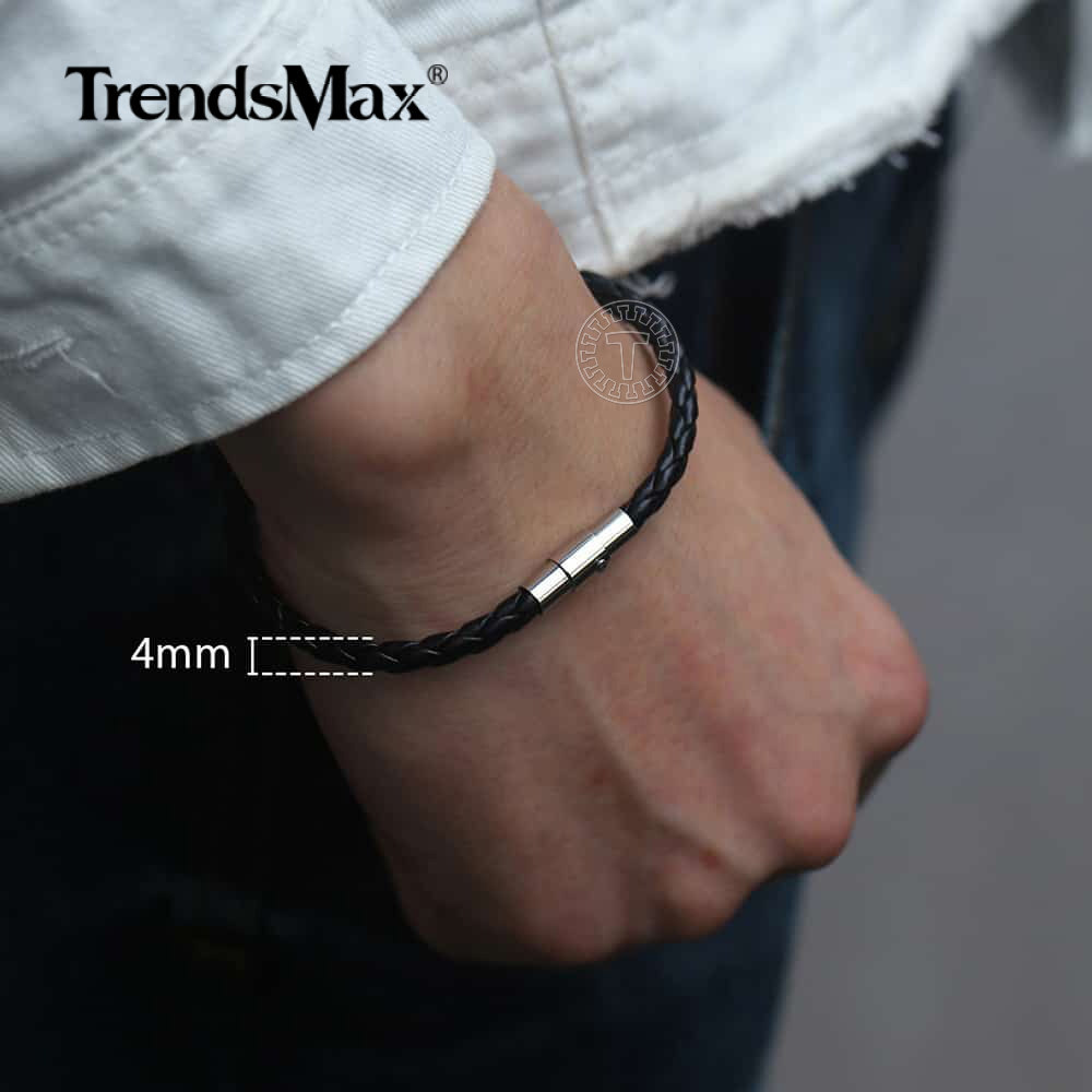 4/6/8mm Brown Black Braided Cord Rope Man-made Leather Bracelet Magnetic Clasp