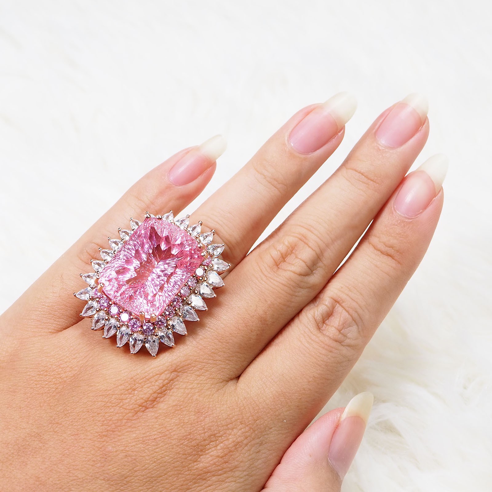 Rose Pink Tourmaline Concave 56.7Ct 925 Sterling Silver Pink Ring Free Resizing