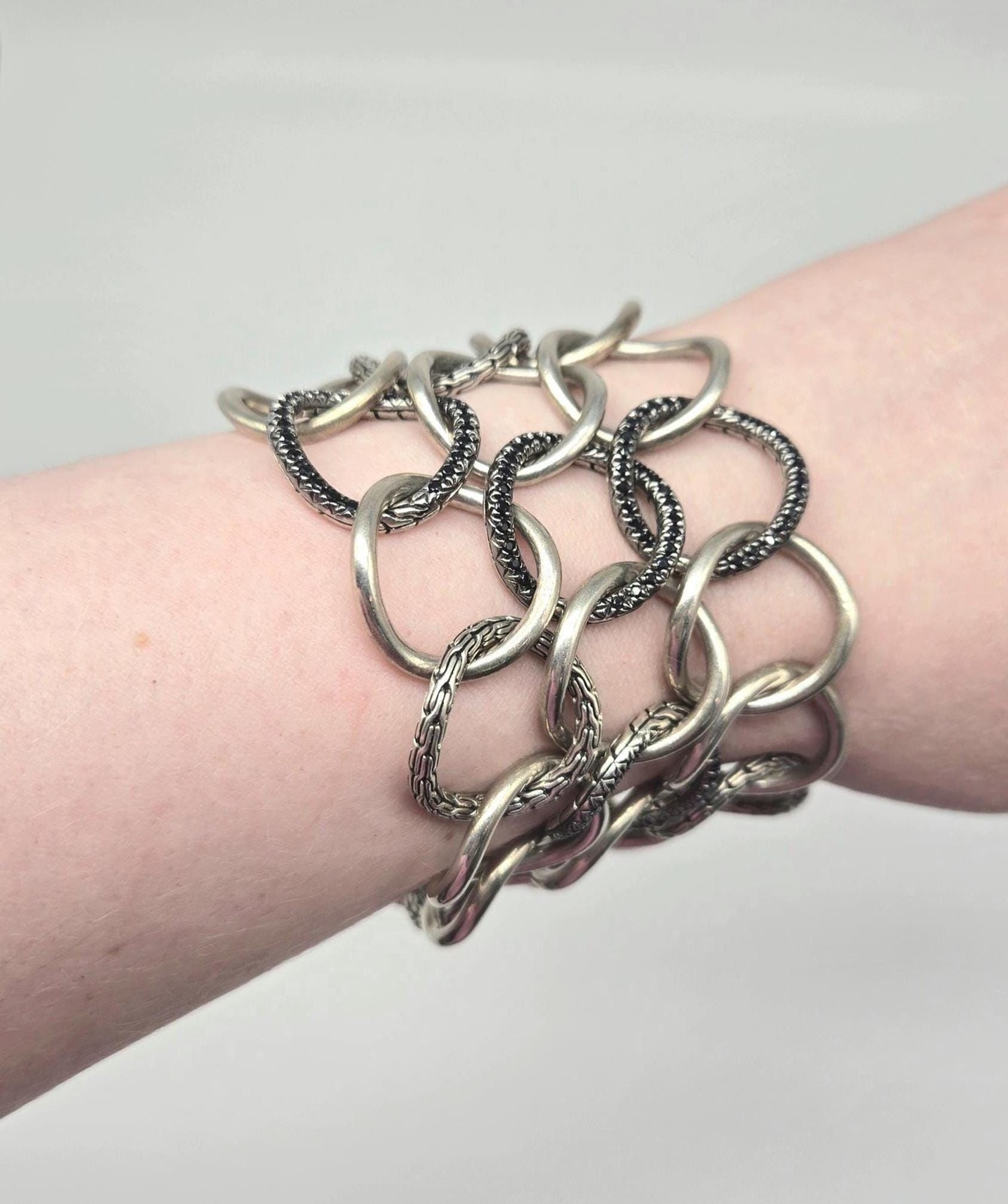 John Hardy Sapphire Link Bracelet Sterling Silver 2.34ctw 114g Wide Statement