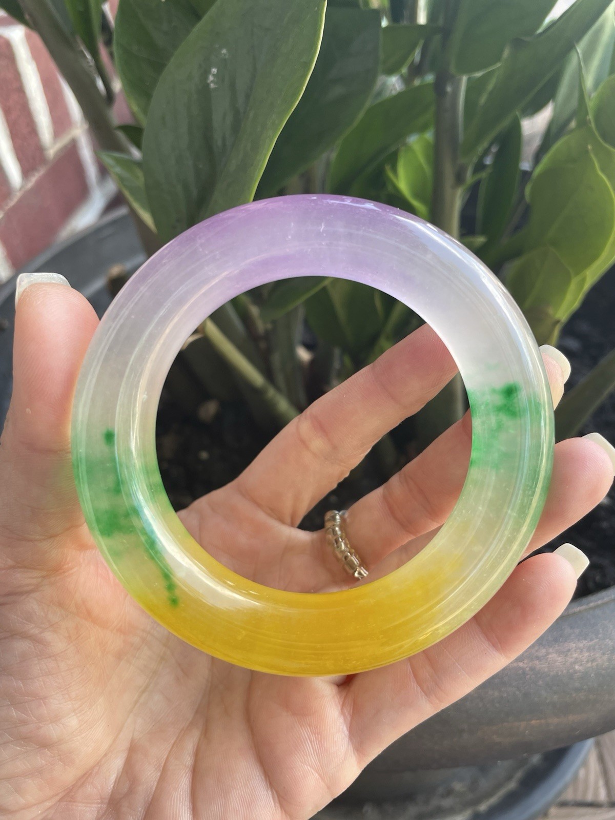 Multicolor Translucent stone bangle Round Shape Yellow Green Purple White 57mm