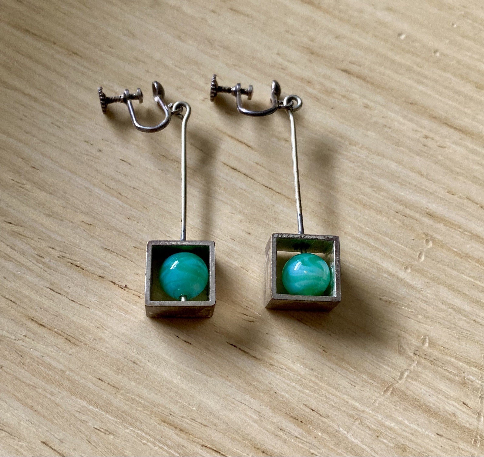 Sterling Silver Glass MCM Scandinavian Denmark Norway Sweden Vintage Earrings