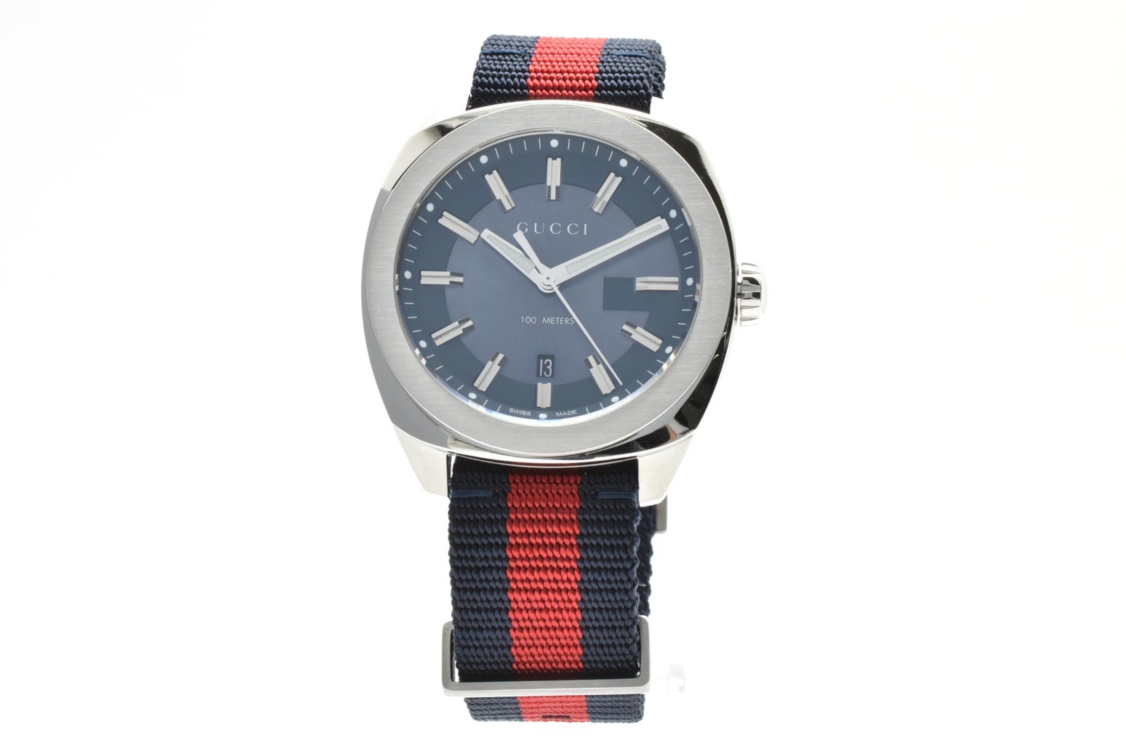 GUCCI 142.3 GG2570 Quartz Men’s Watch Navy Dial 40mm Steel Date Swiss Made Box