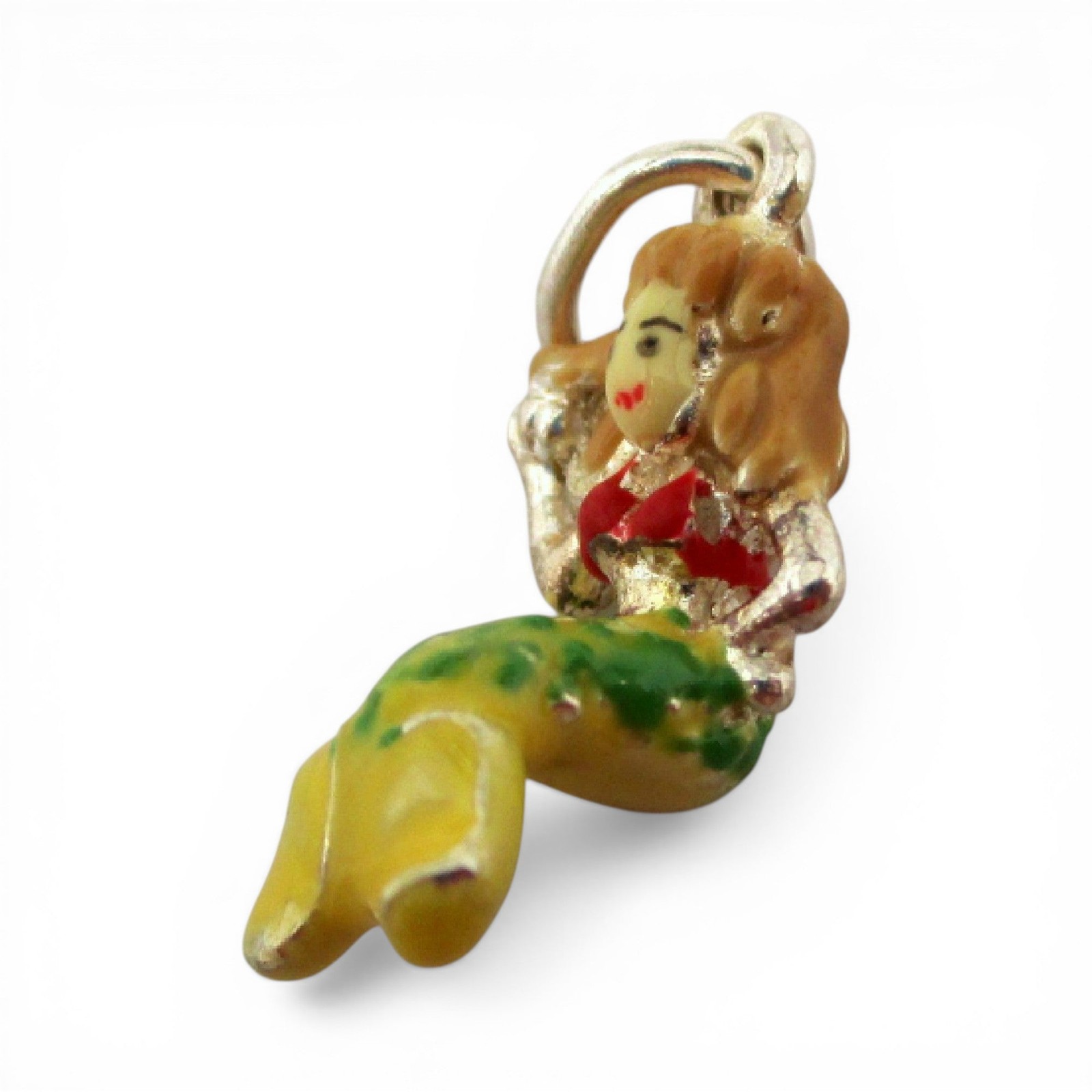 Sterling Silver Hand Enameled Mermaid Charm for Bracelet Vintage Little New Old