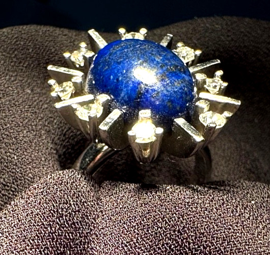 Vintage Preowned Lapis & Diamond Ring Sterling Silver