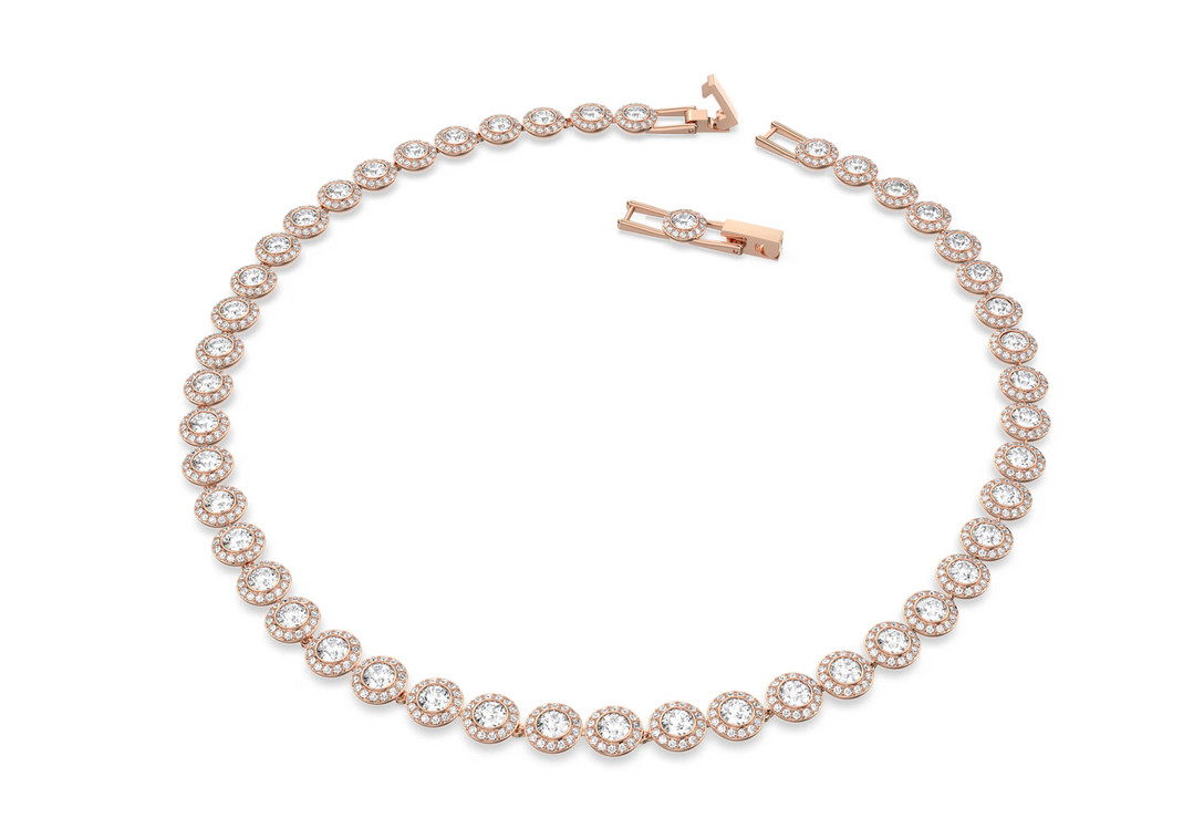 jewelry SWAROVSKI Una Angelic Tennis necklace Round cut, Medium, White, Rose to